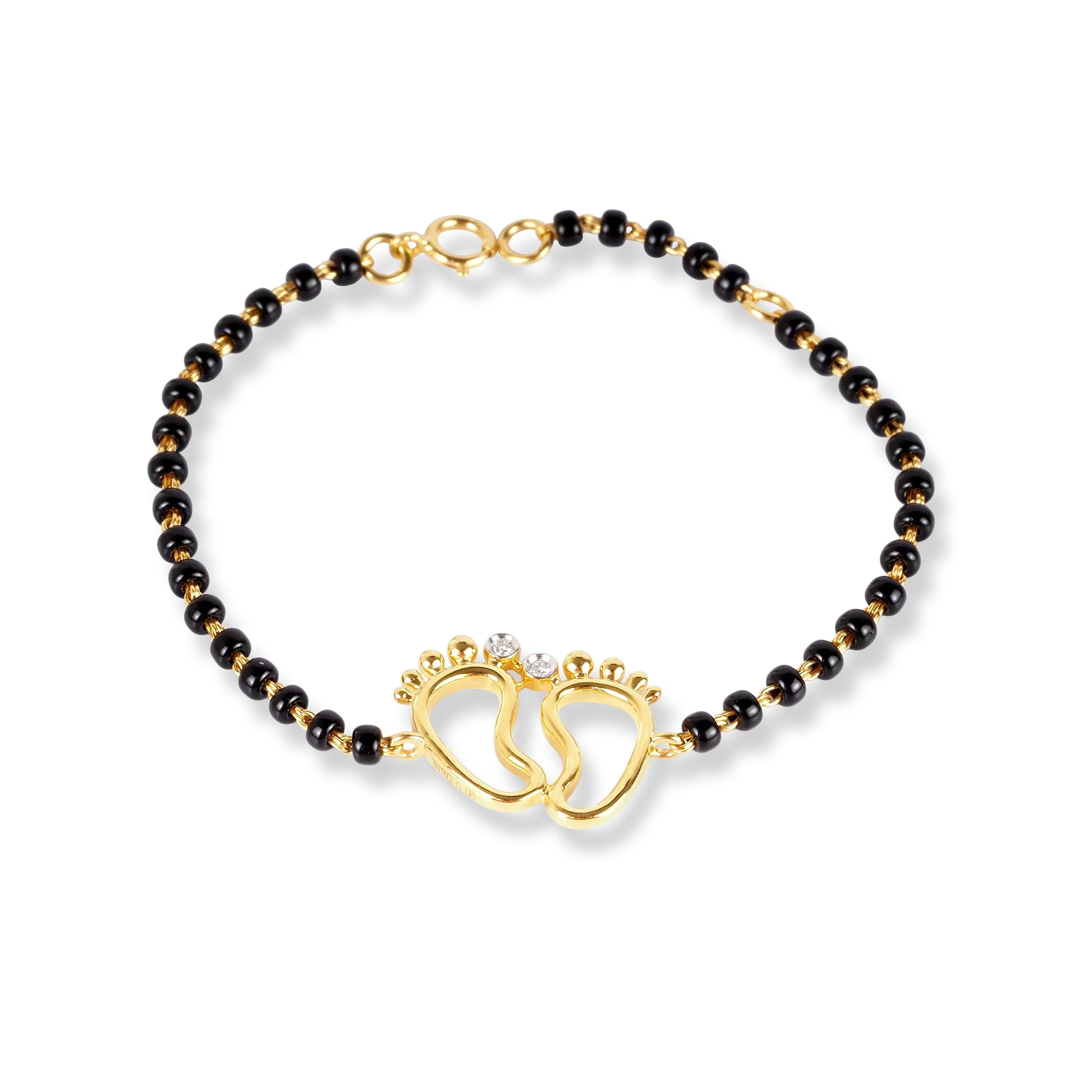 18ct Yellow Gold / 18ct White Gold Diamond Adjustable Children's Bracelet with Small Feet and Black Beads MCS4275 - Image 11