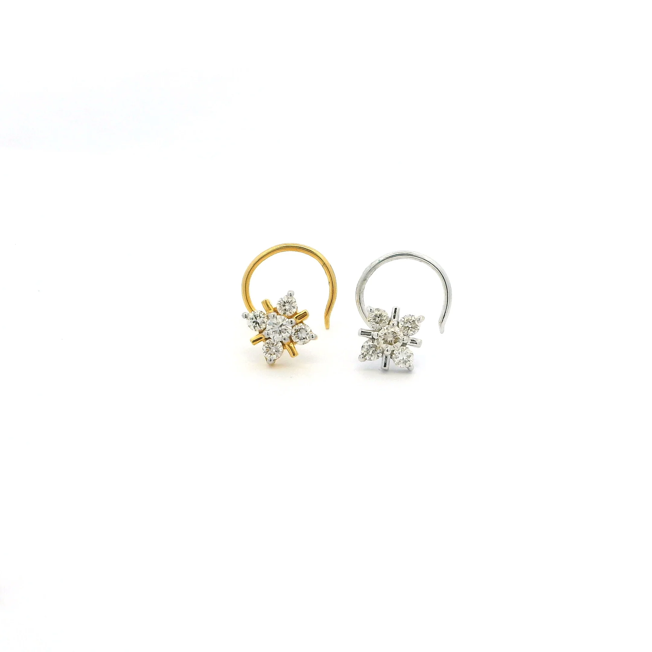 18ct Gold Diamond Cluster Nose Stud | Elegant Wire Coil Back Piercing