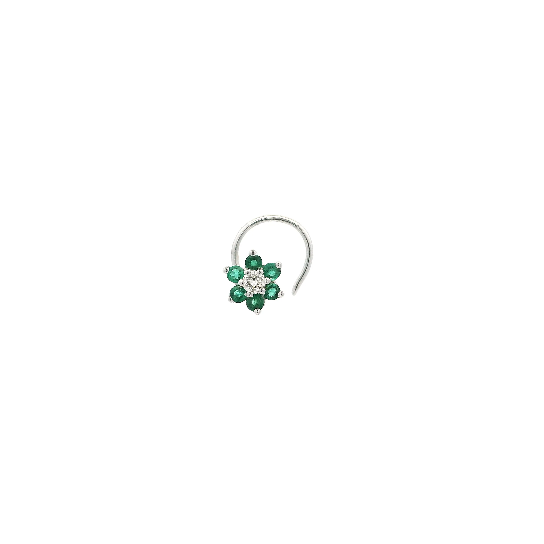 18ct Gold Diamond & Emerald Cluster Nose Stud – Wire Coil Back - Image 3