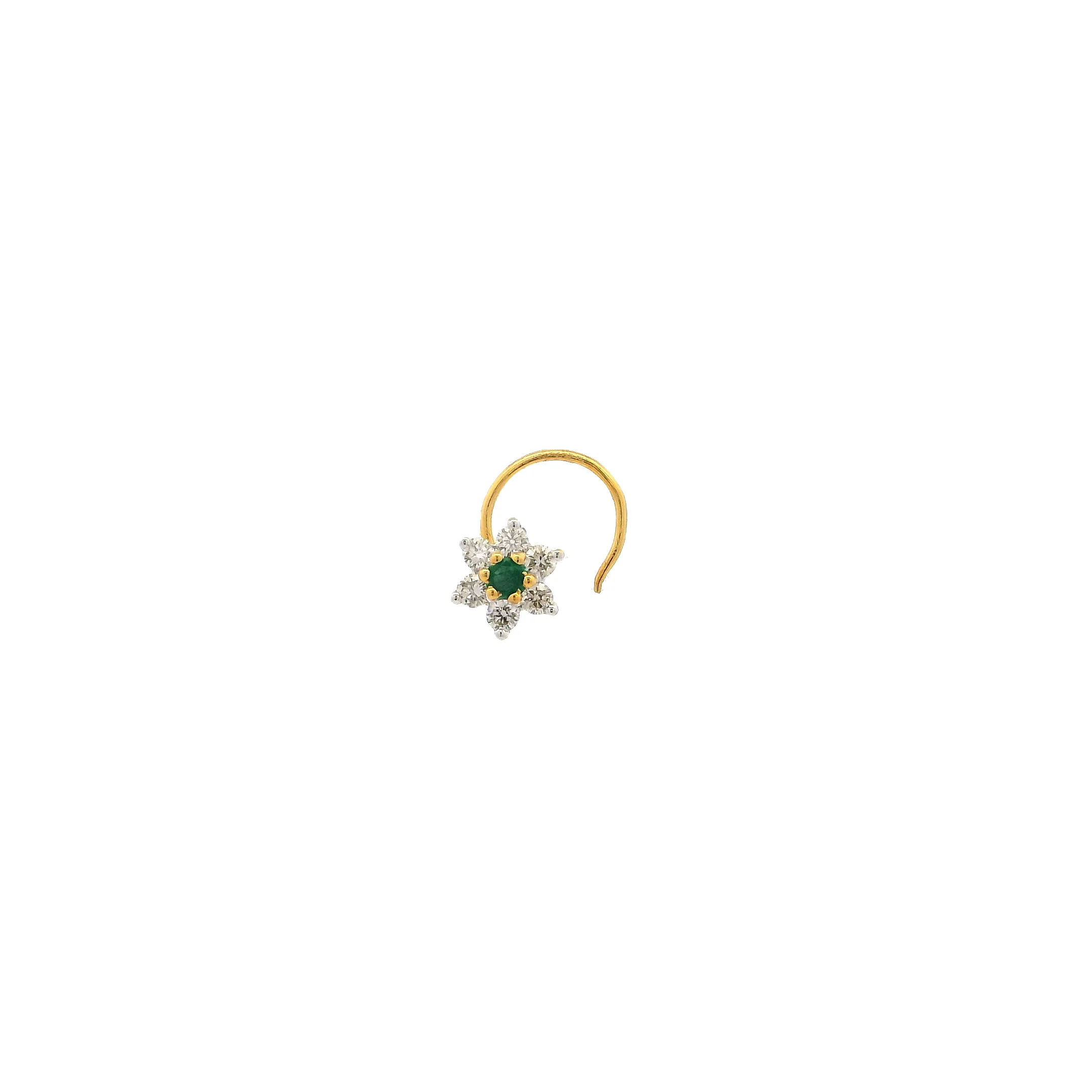18ct Gold Diamond & Emerald Cluster Nose Stud – Elegant Wire Coil Back - Image 2