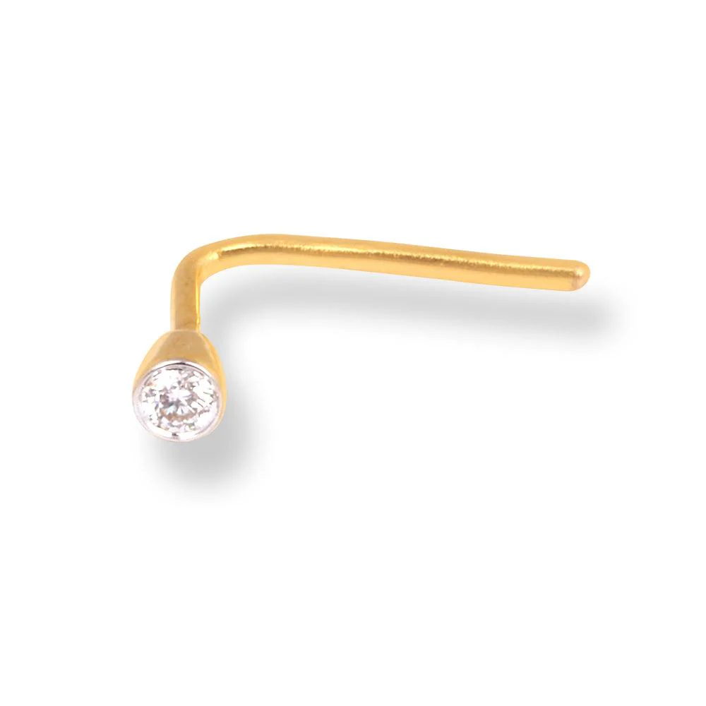 18ct Gold Diamond L-shaped Back Nose Stud with Bezel (Rub Over) Setting. - Image 4