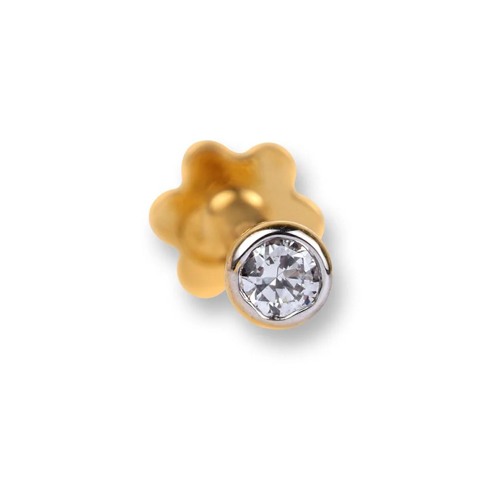 18ct Gold Diamond Screw Back Nose Stud with Bezel (Rub Over) Setting - Image 3