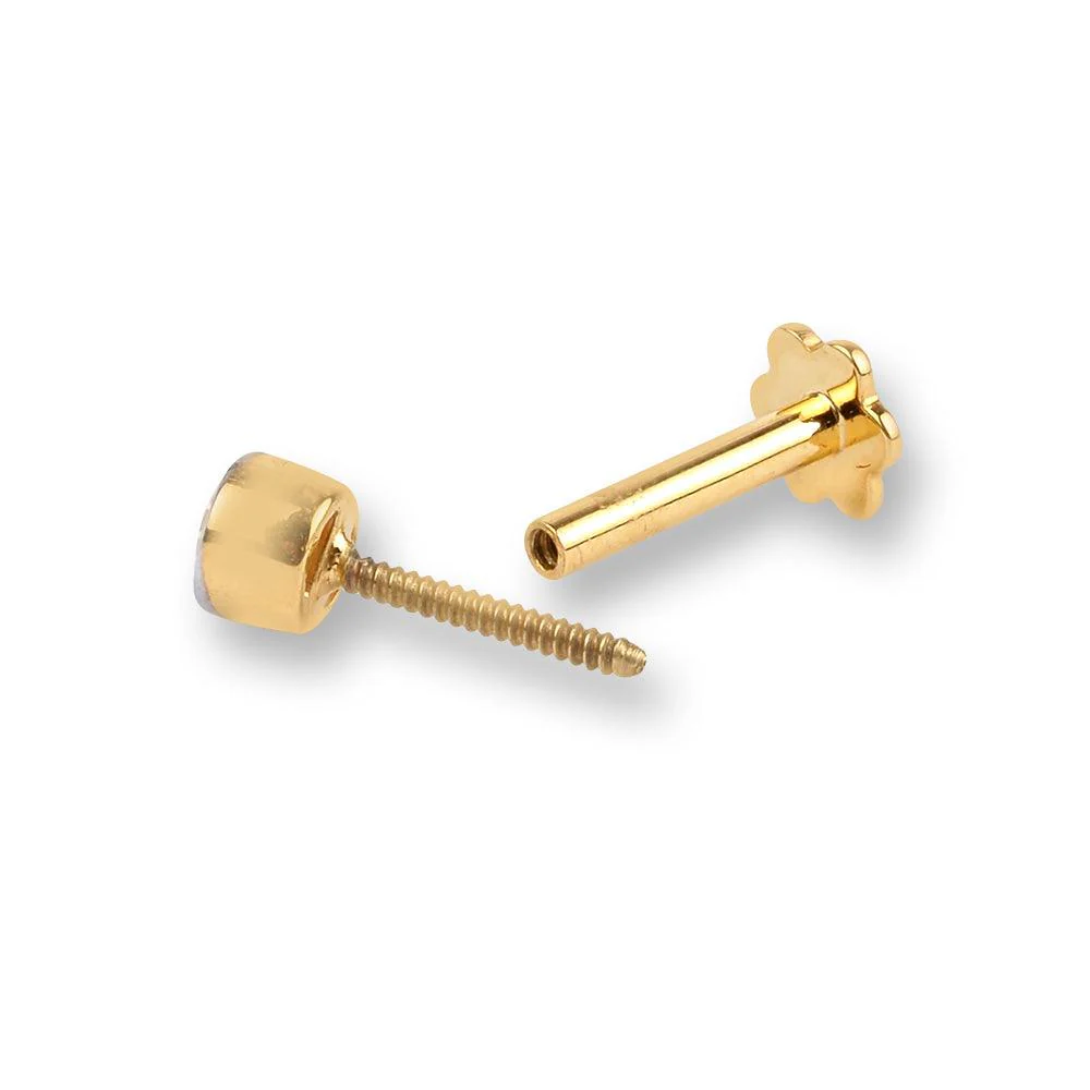 18ct Gold Diamond Screw Back Nose Stud with Bezel (Rub Over) Setting - Image 8