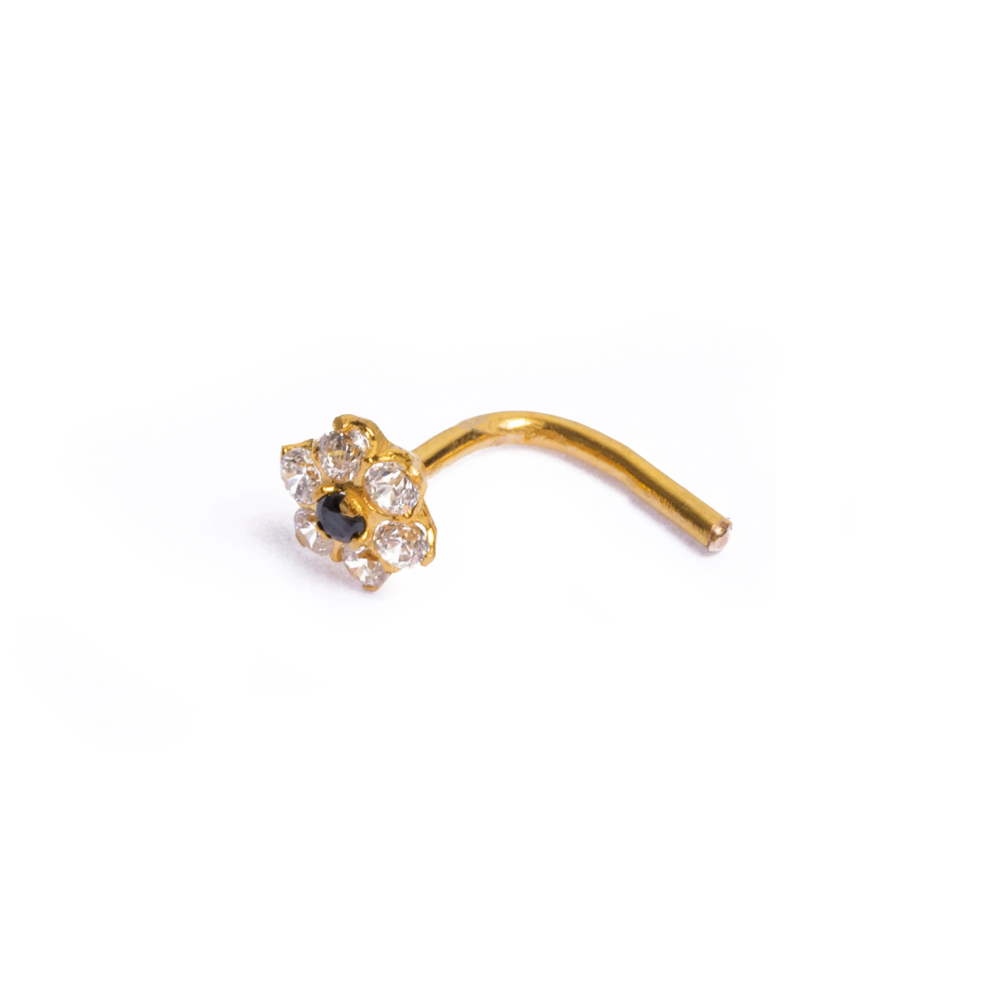 18ct Gold Nose Stud L-Shaped Back Cluster Cubic Zirconia with Flower Design - Image 4