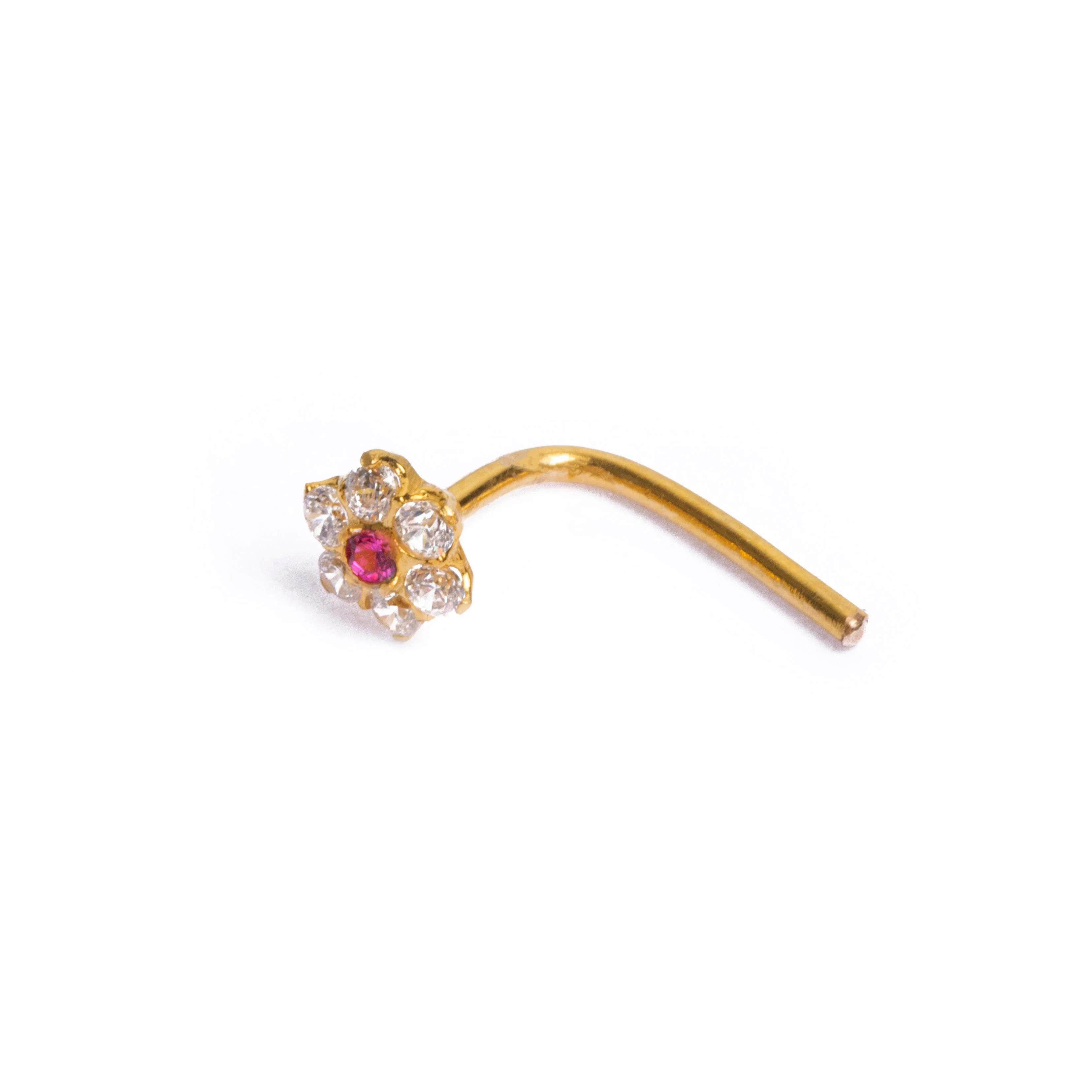 18ct Gold Nose Stud L-Shaped Back Cluster Cubic Zirconia with Flower Design - Image 7