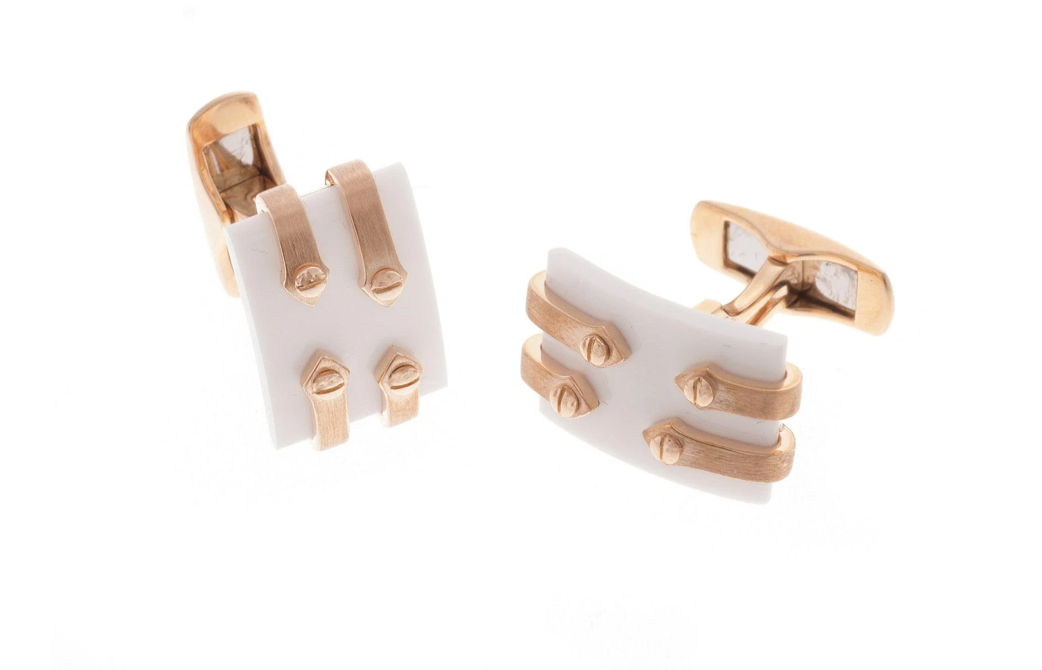 18ct Rose Gold Men's Cufflinks with White Agate CL-2544 - Image 3