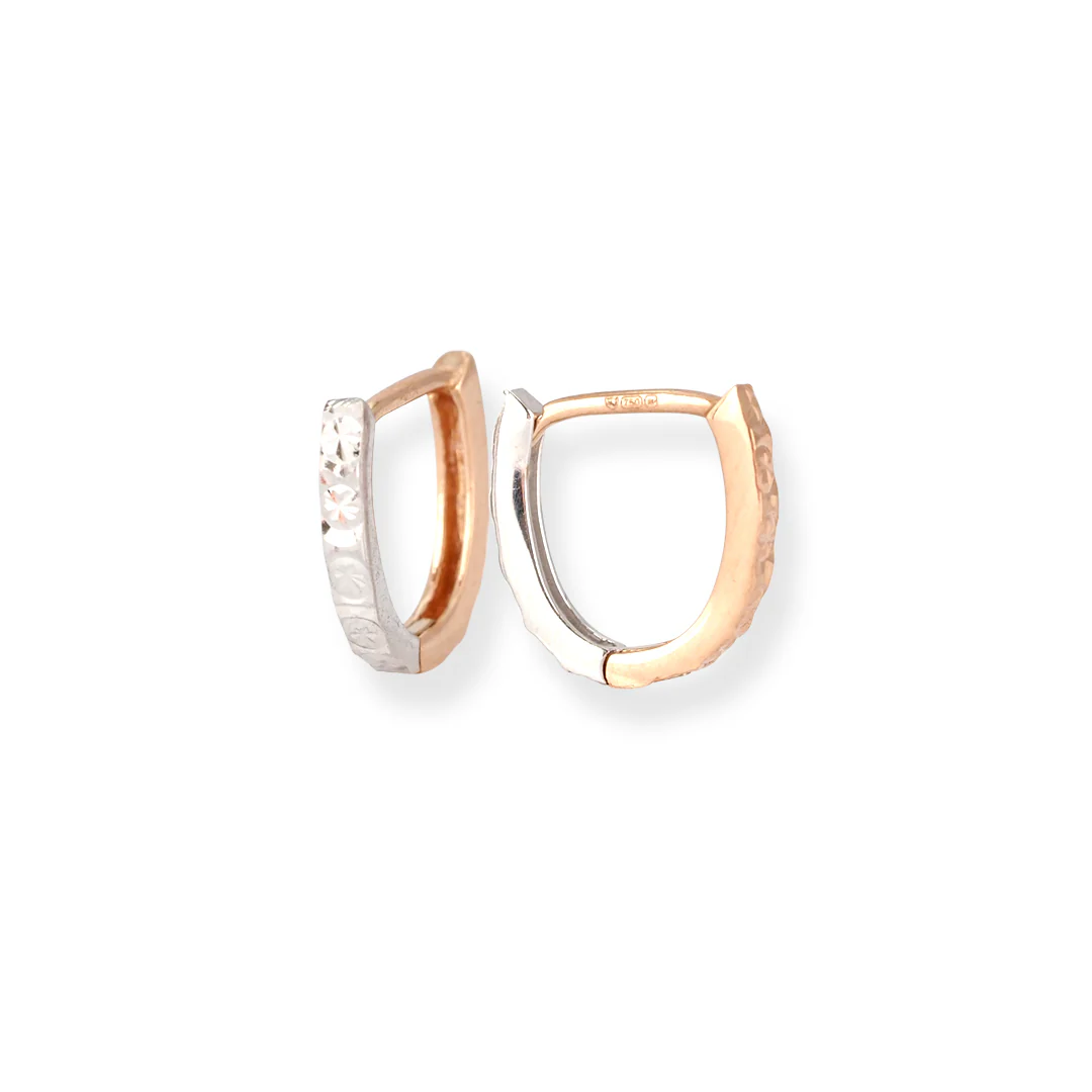 18ct White and Rose Gold Diamond Cut Hoop Earrings – Huggie Style - Image 3