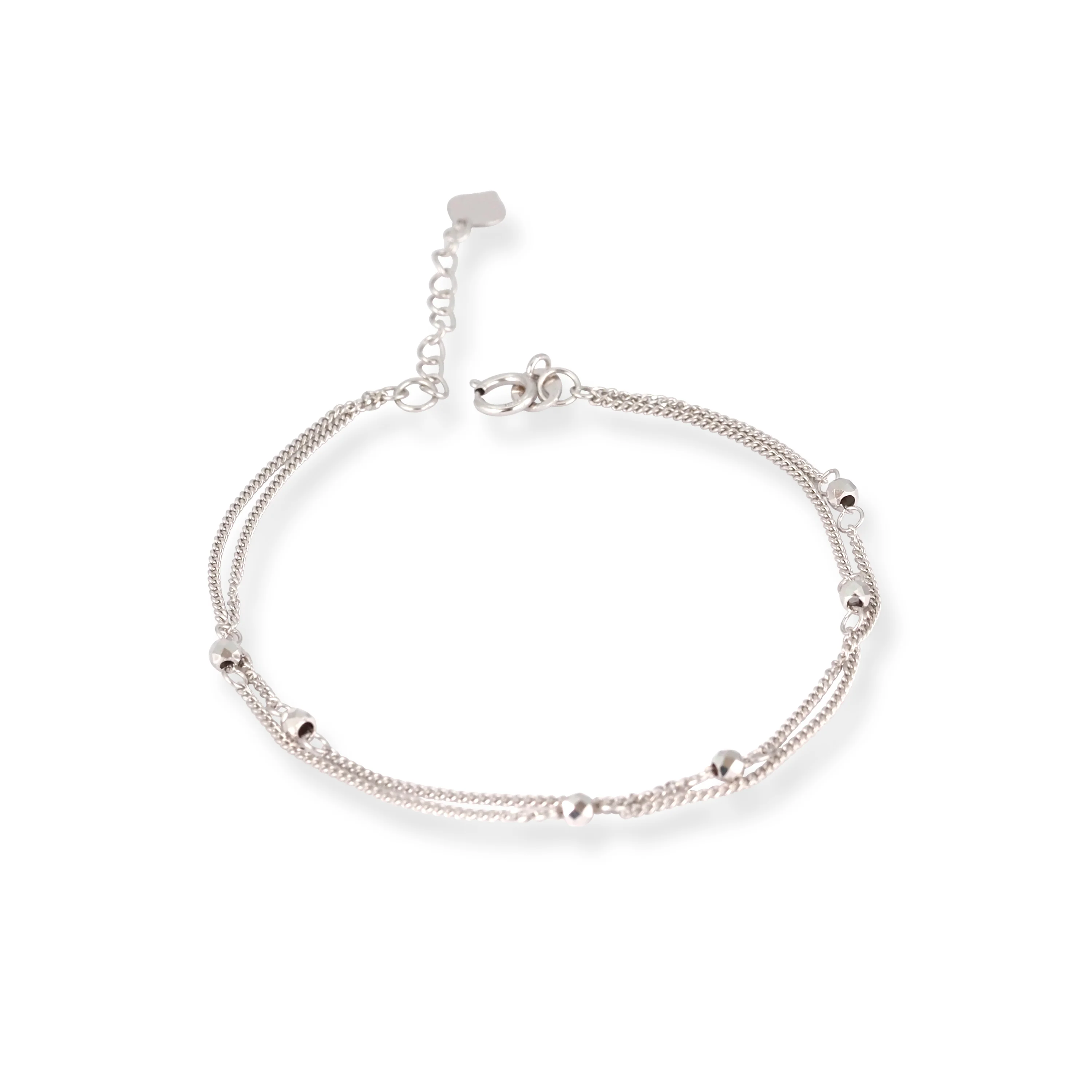 18ct White Gold Adjustable Beaded Bracelet – Double Chain Style - Image 3