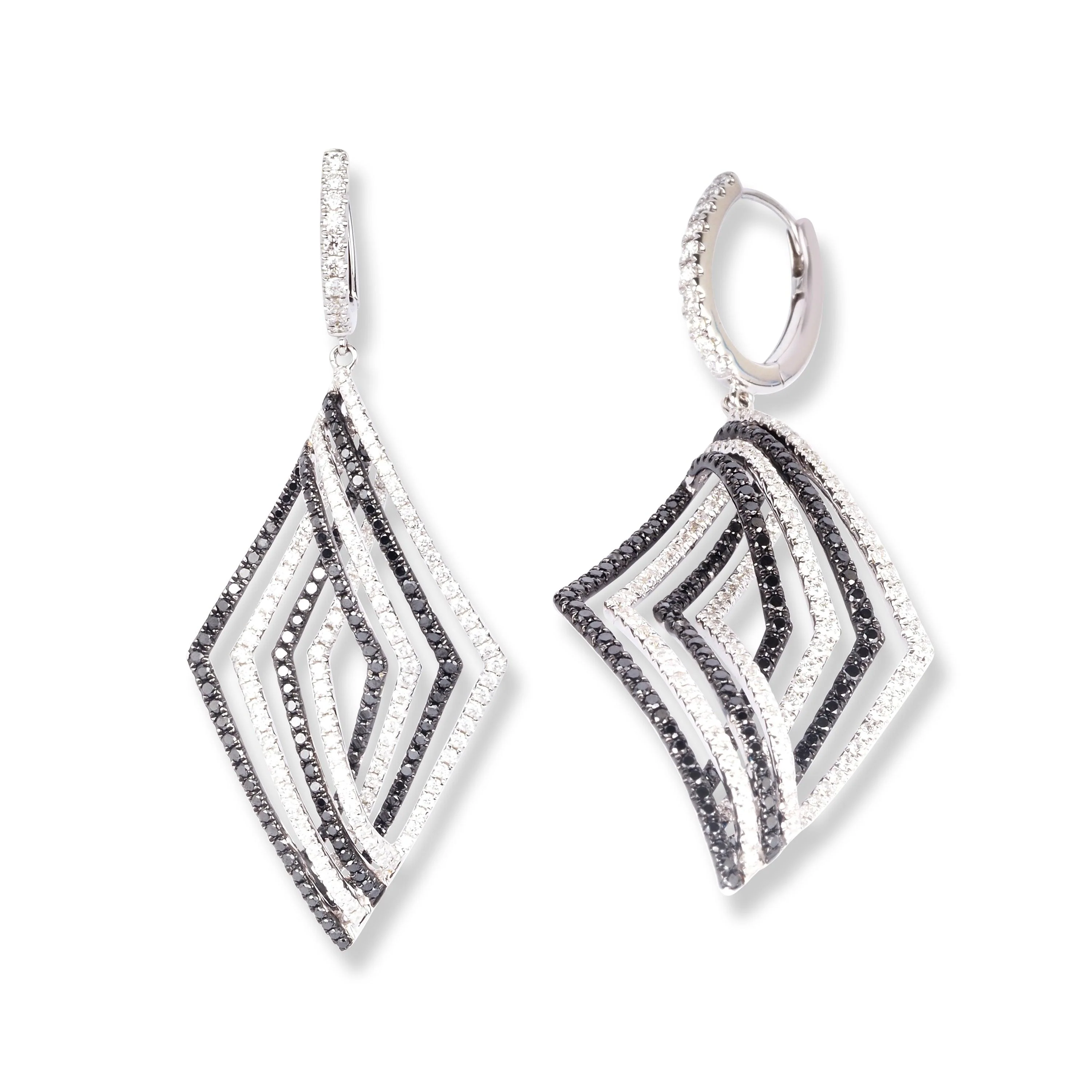 18ct White Gold Black & White Diamond Drop Earrings E0267WC-DB - Image 3