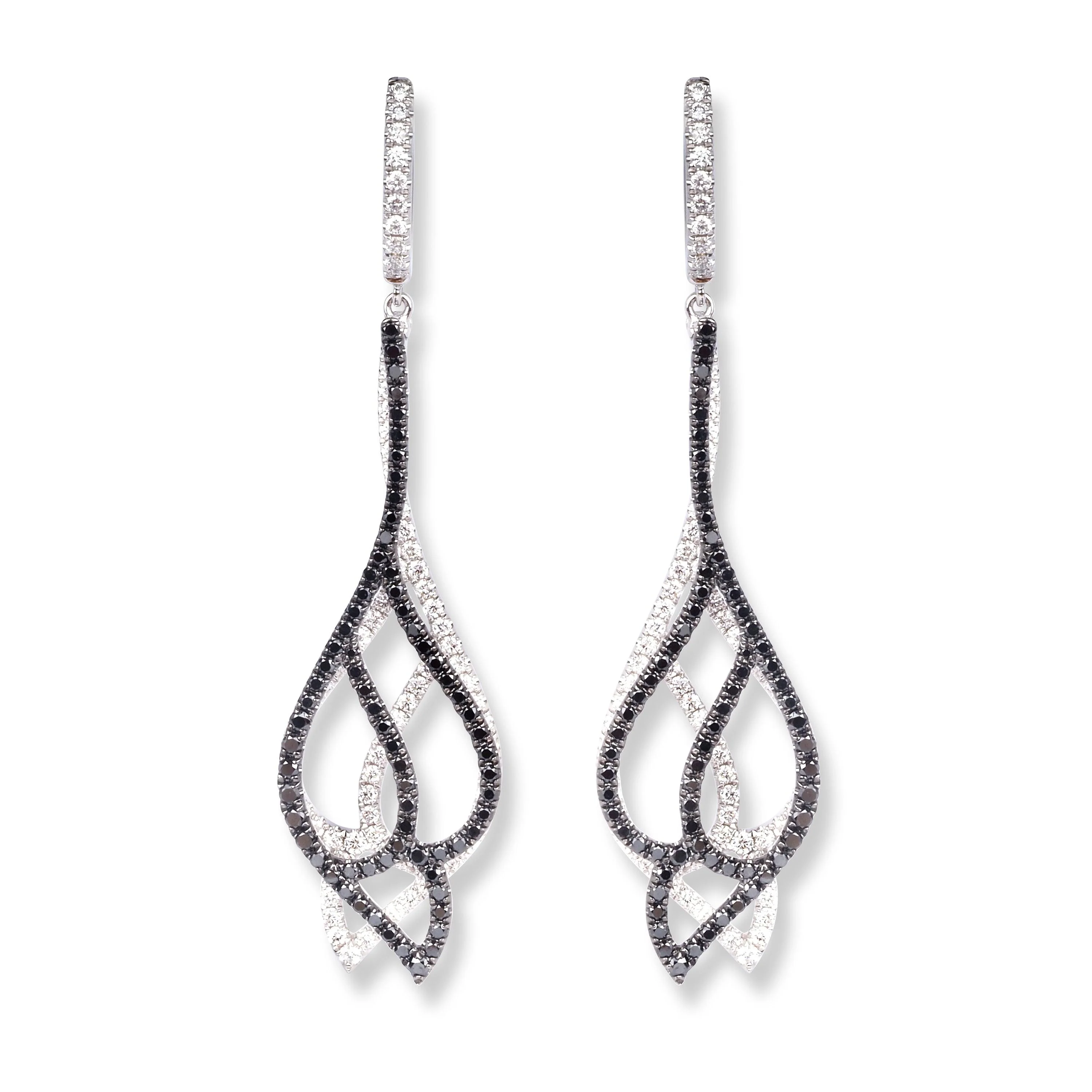 18ct White Gold Black & White Diamond Drop Earrings E0609WC-DB - Image 3