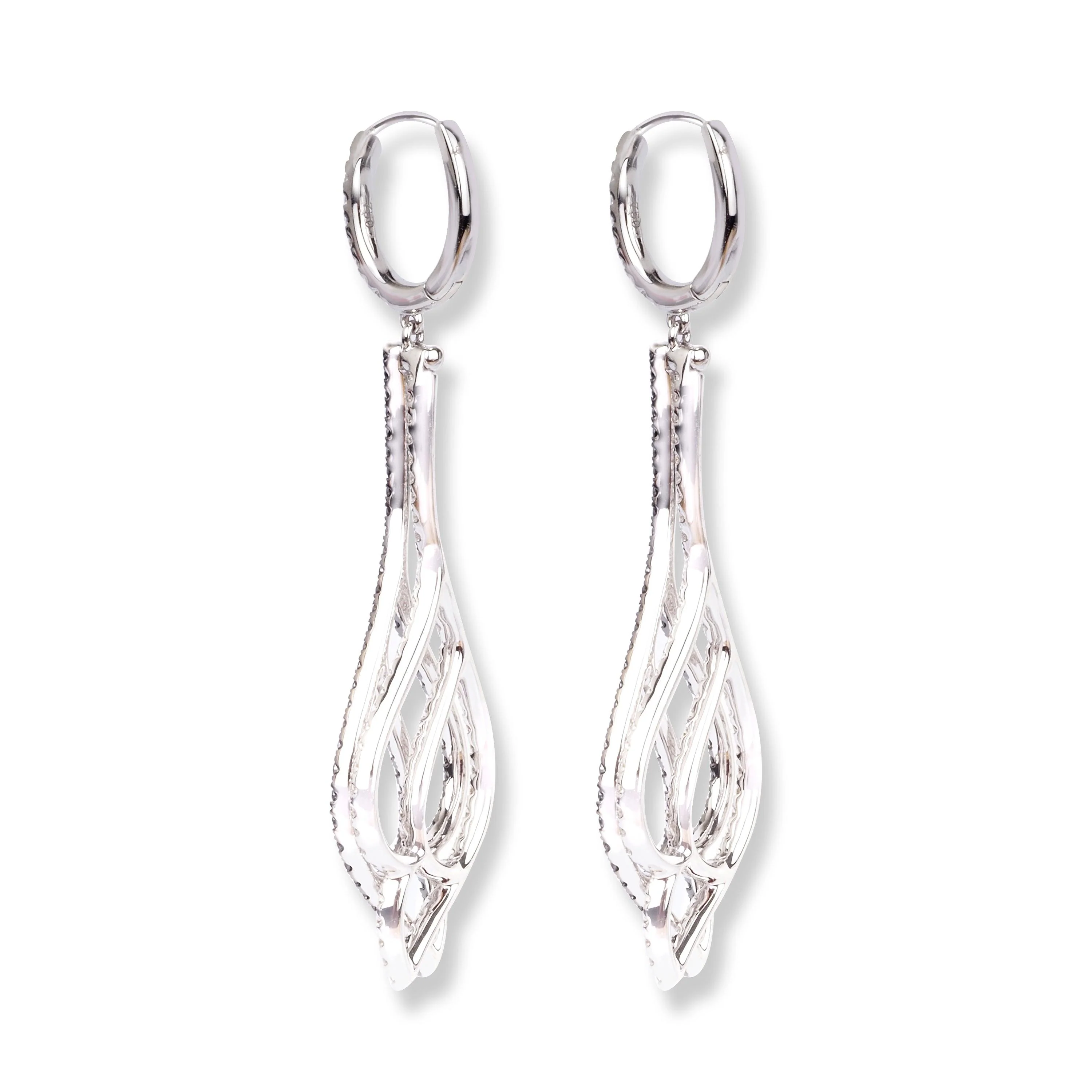 18ct White Gold Black & White Diamond Drop Earrings E0609WC-DB - Image 4