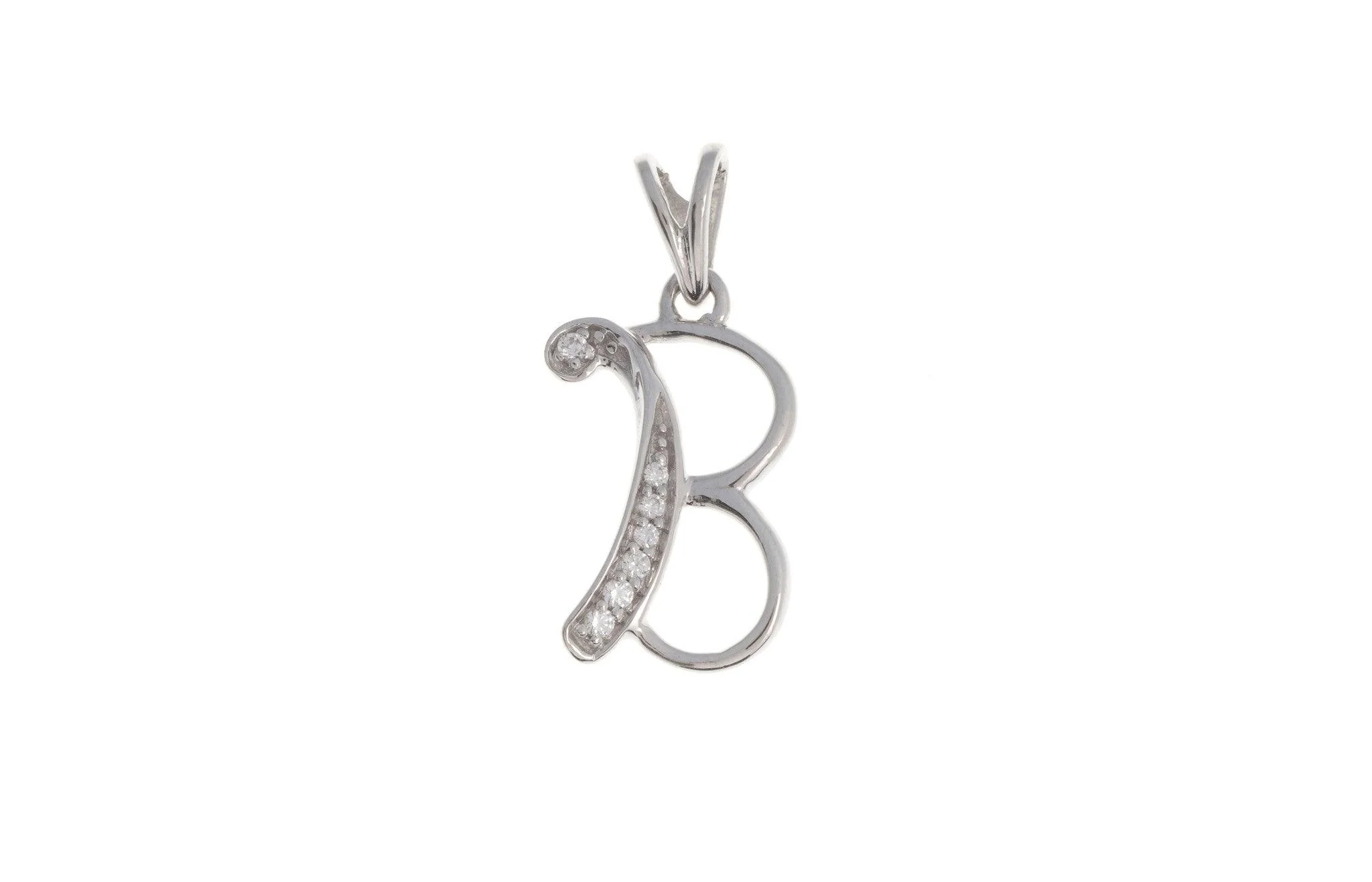 18ct White Gold Cubic Zirconia 'B' Pendant (0.81g) P-2993 - Image 3