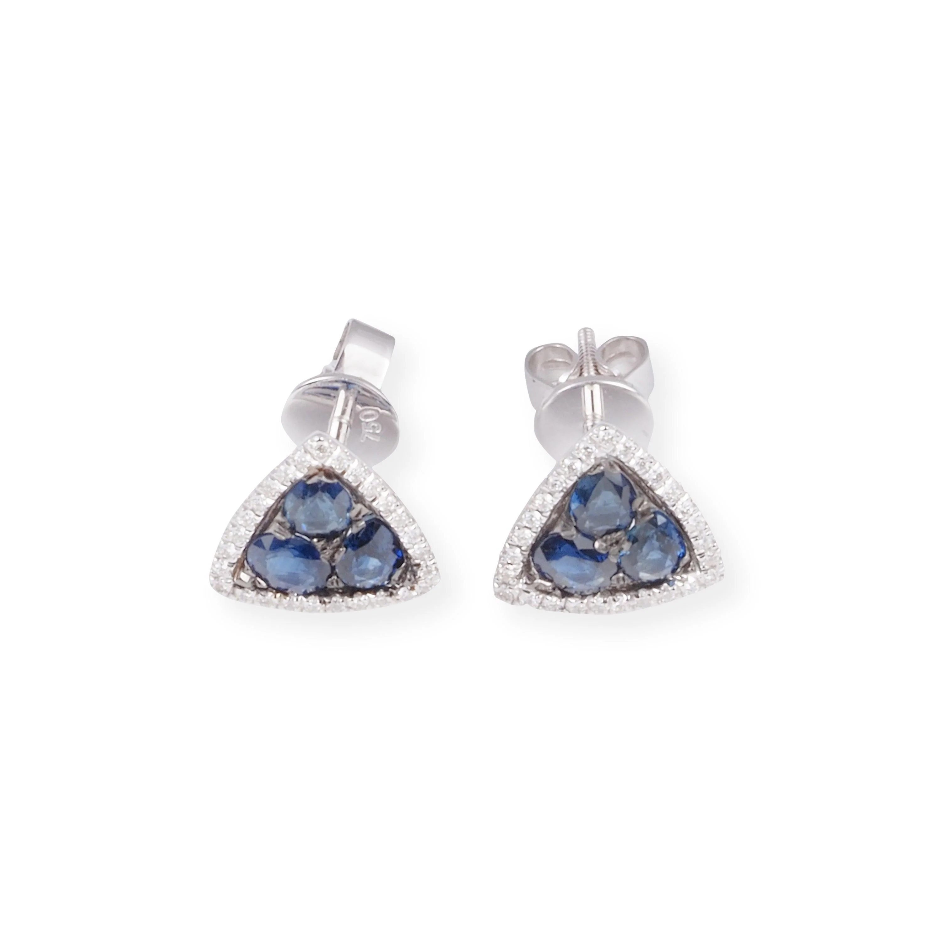 18ct White Gold Diamond and Blue Sapphire Triangle Pendant & Earrings P-7968/E-P7968 - Image 2