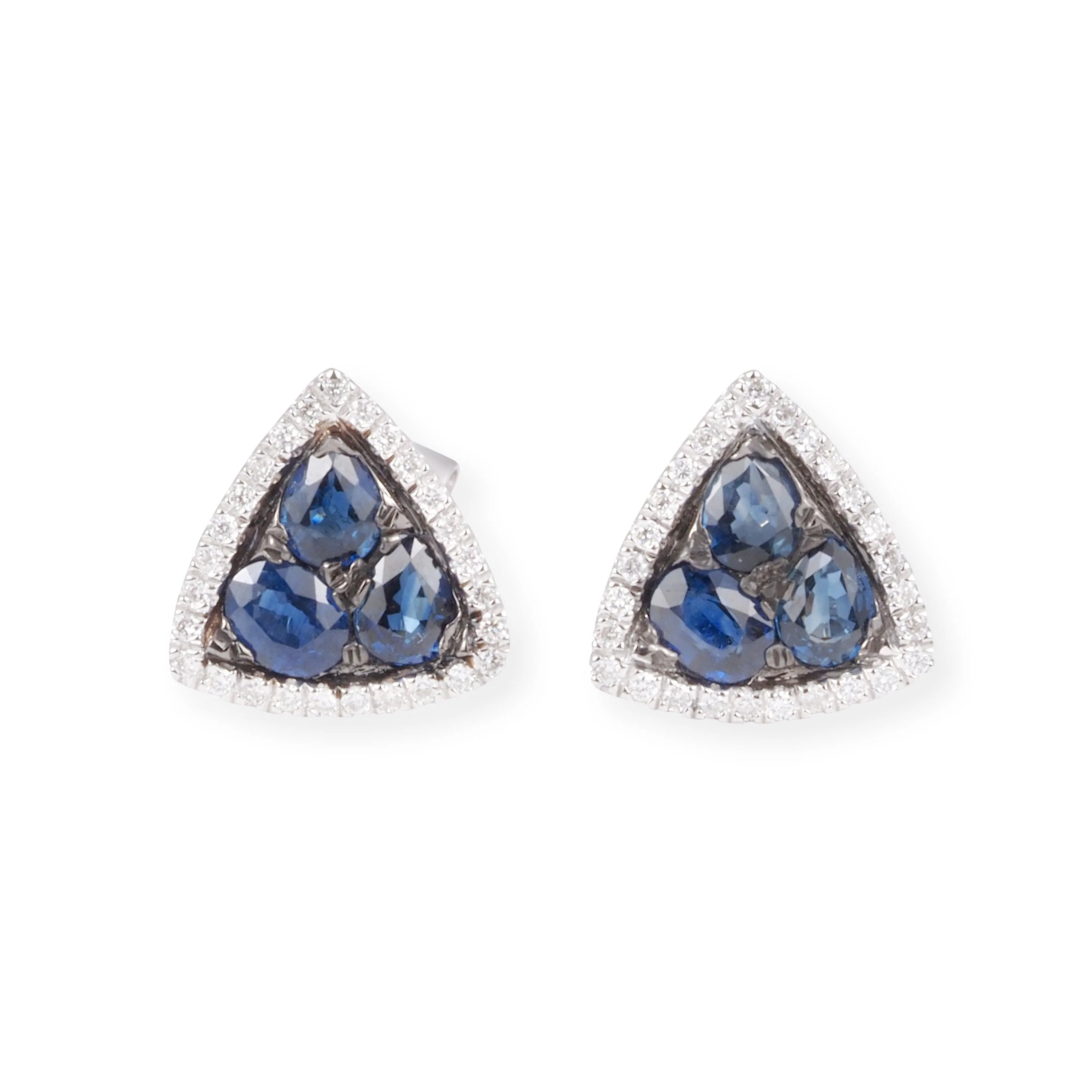18ct White Gold Diamond and Blue Sapphire Triangle Pendant & Earrings P-7968/E-P7968 - Image 3