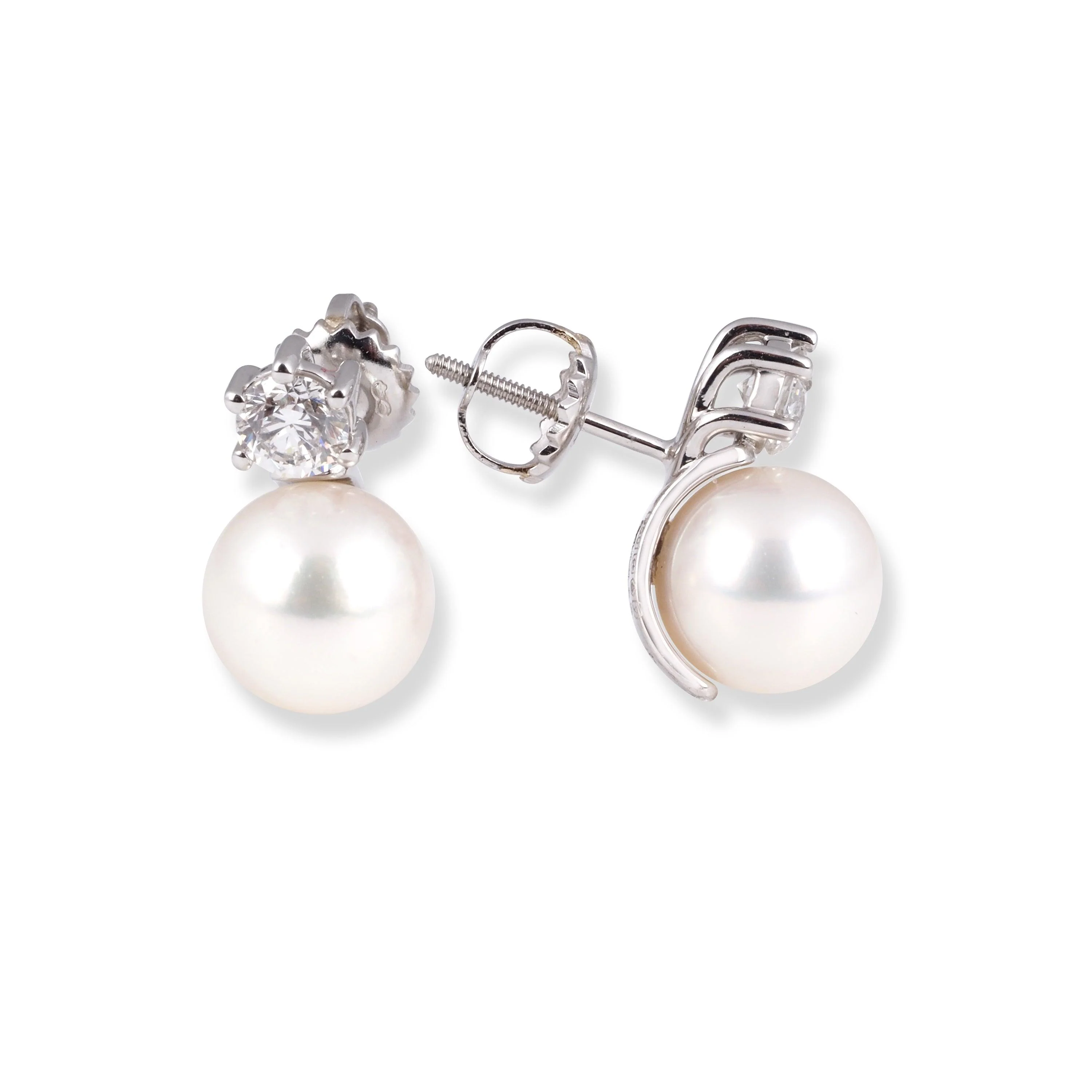 18ct White Gold Diamond and Cultured Pearl Earrings - Elegant Pearl Diamond Jewellery