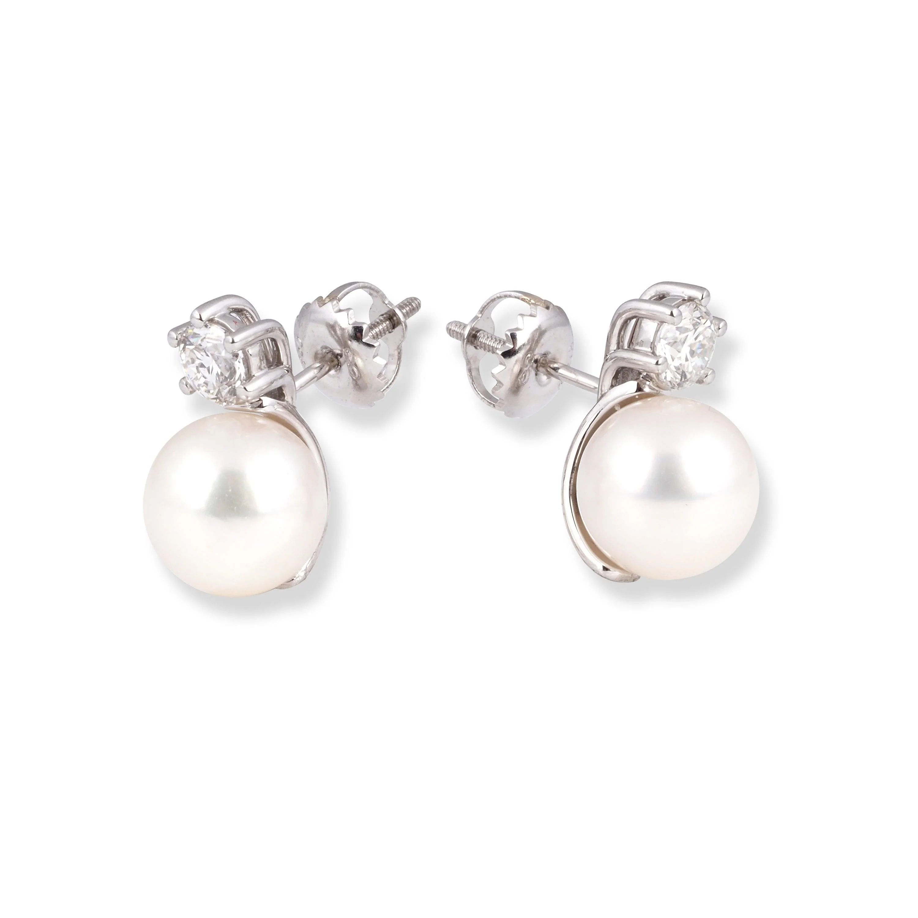 18ct White Gold Diamond and Cultured Pearl Earrings - Elegant Pearl Diamond Jewellery - Image 4