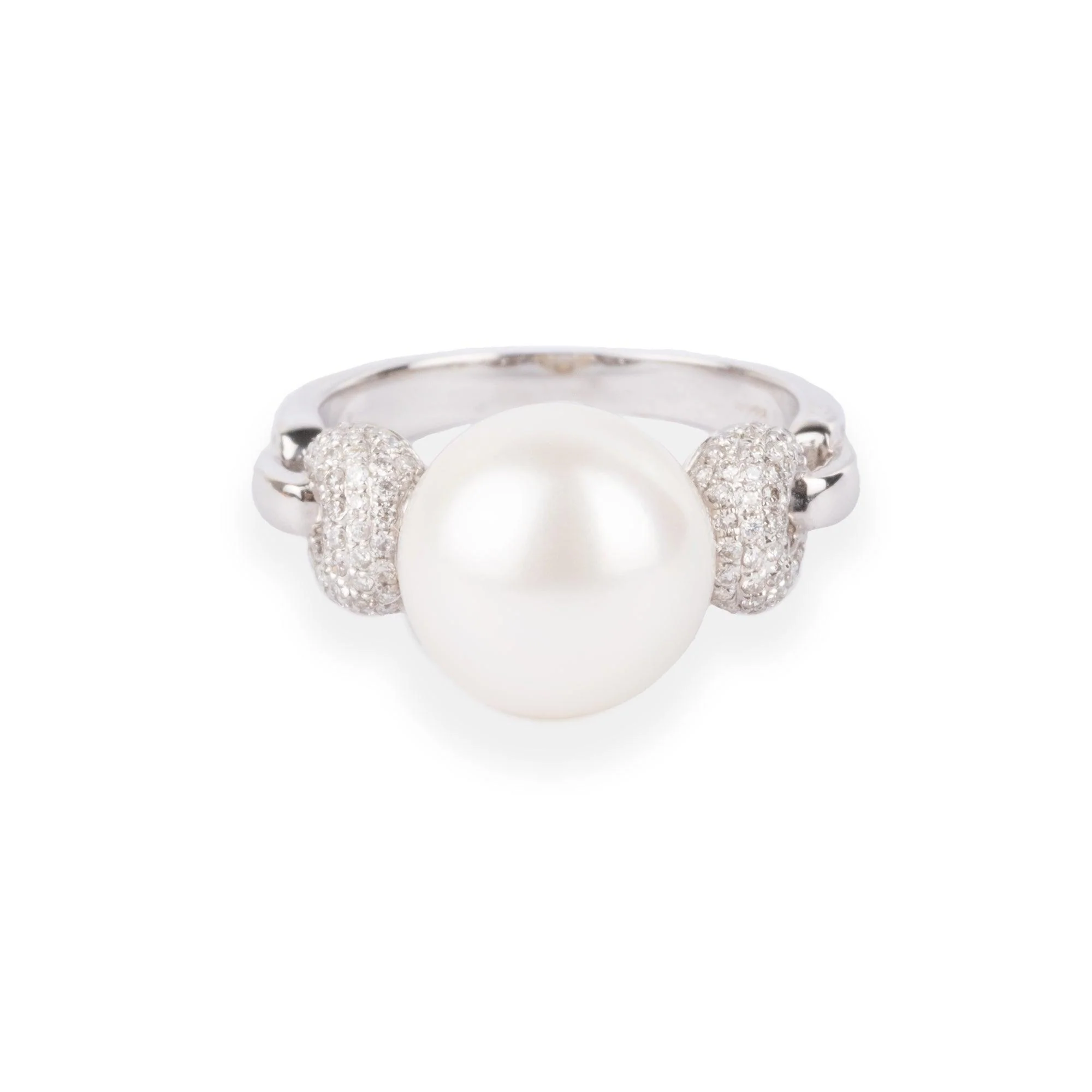 18ct White Gold Diamond & Cultured Pearl Dress Ring | Size J½
