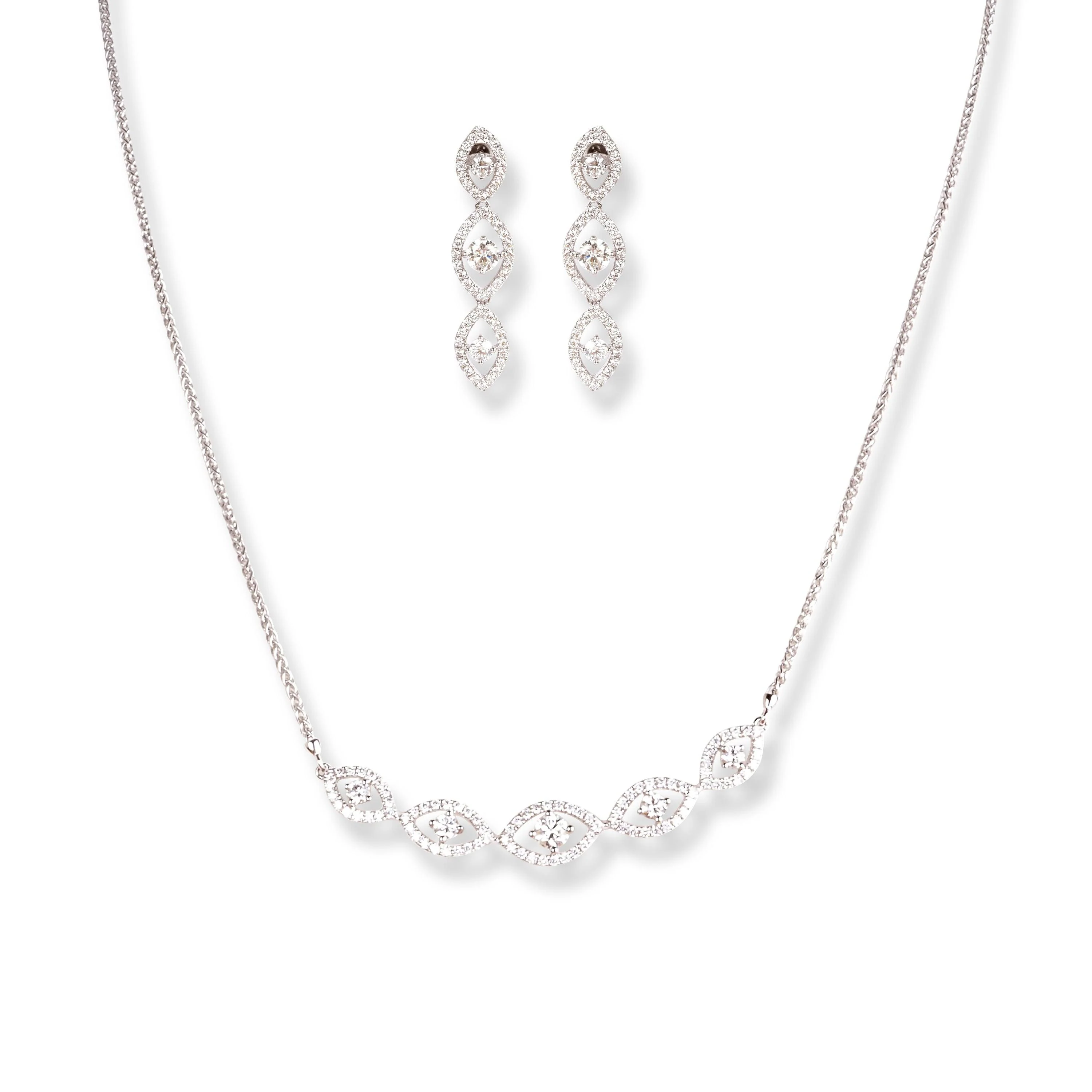 18ct White Gold Diamond Set (Necklace + Earrings)-061110