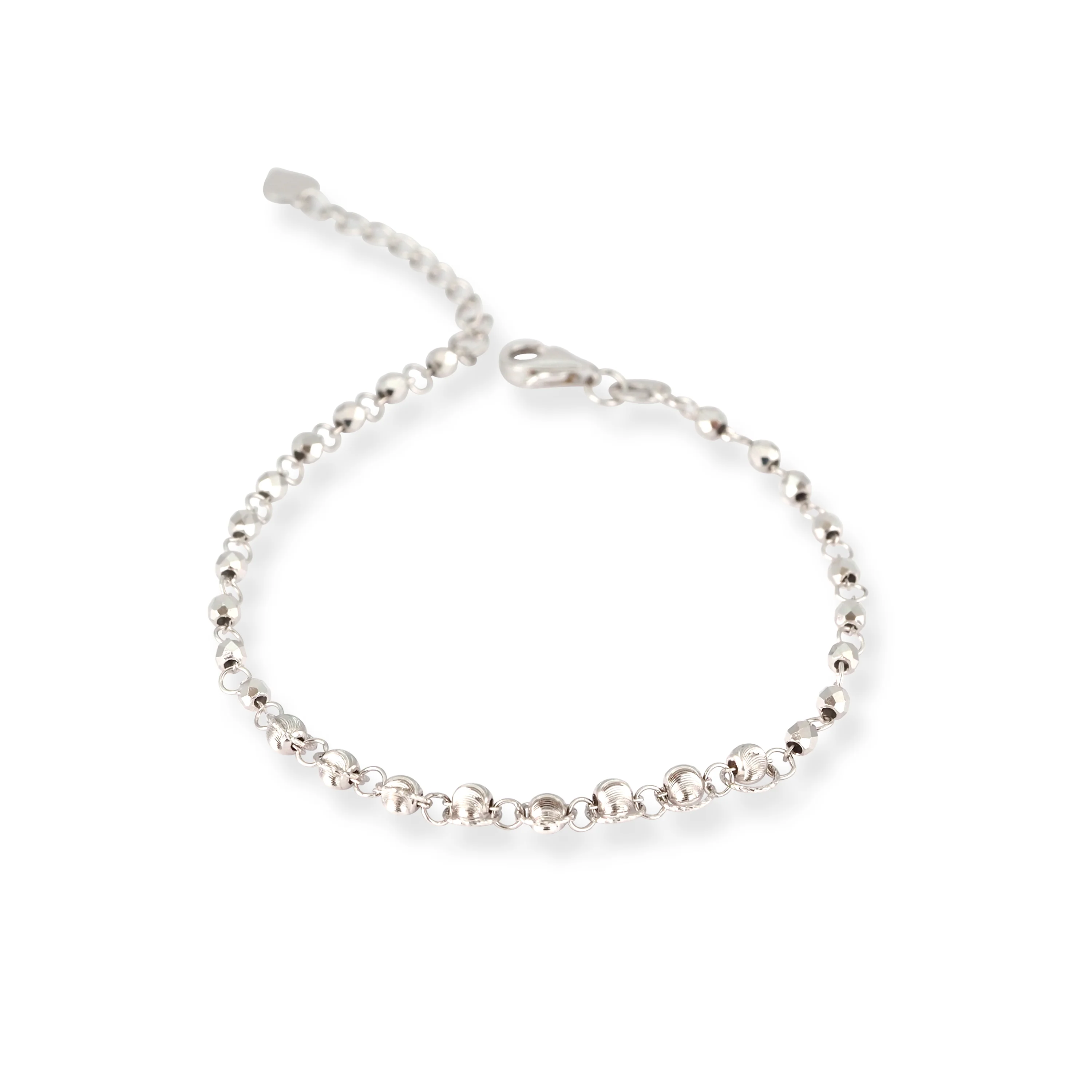 18ct White Gold Minimal Beaded Bracelet – Faceted Diamond Cut Finish - Image 2