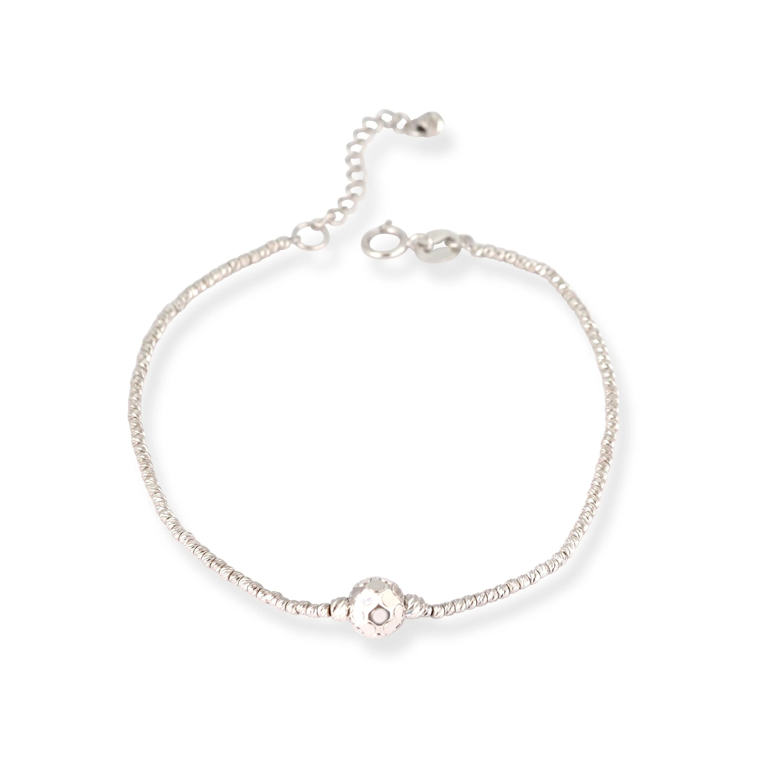 18ct White Gold Minimal Chain Bracelet with Diamond Cut Bead - Image 2
