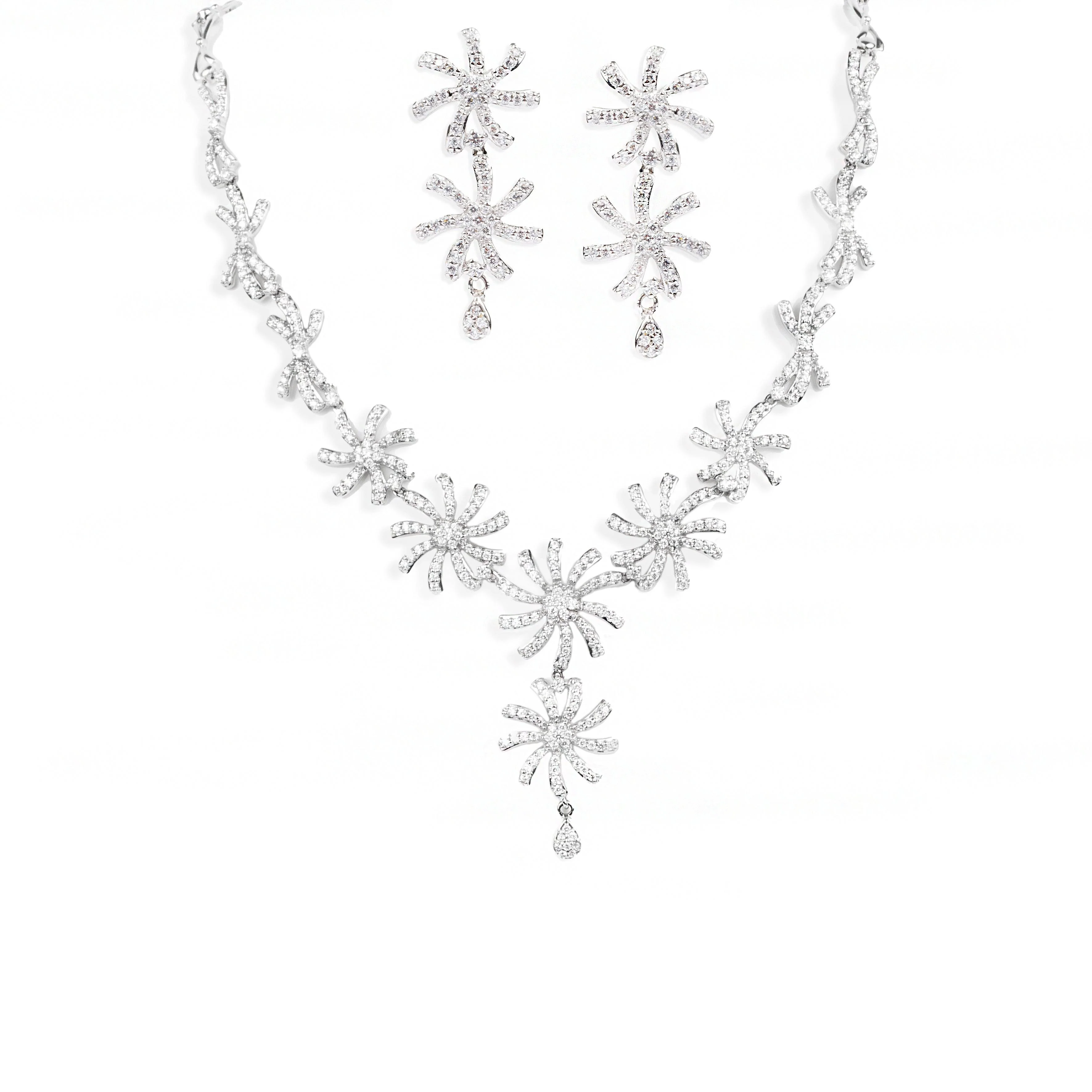 18ct White Gold Necklace and Earrings set with Cubic Zirconia stones | Gift Jewellery
