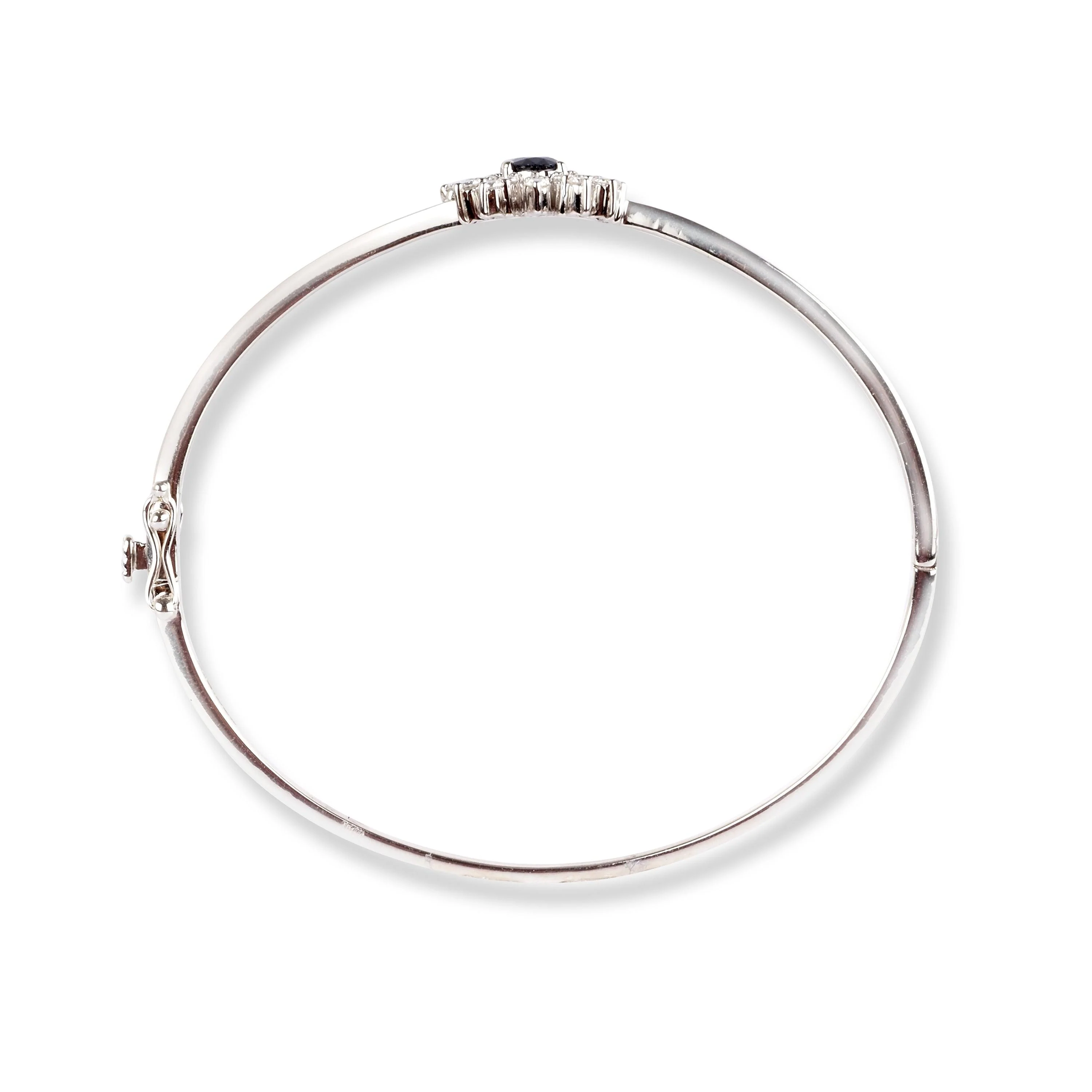 18ct White Gold Openable Diamond & Blue Sapphire Bangle - Diamonds & Sapphires - Image 5