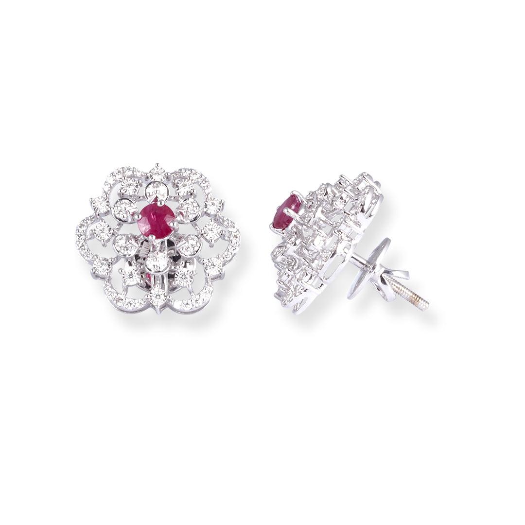 18ct White Gold Pendant & Earrings Set with Ruby and Diamond Floral Design – Luxury Women’s Jewellery - Image 2