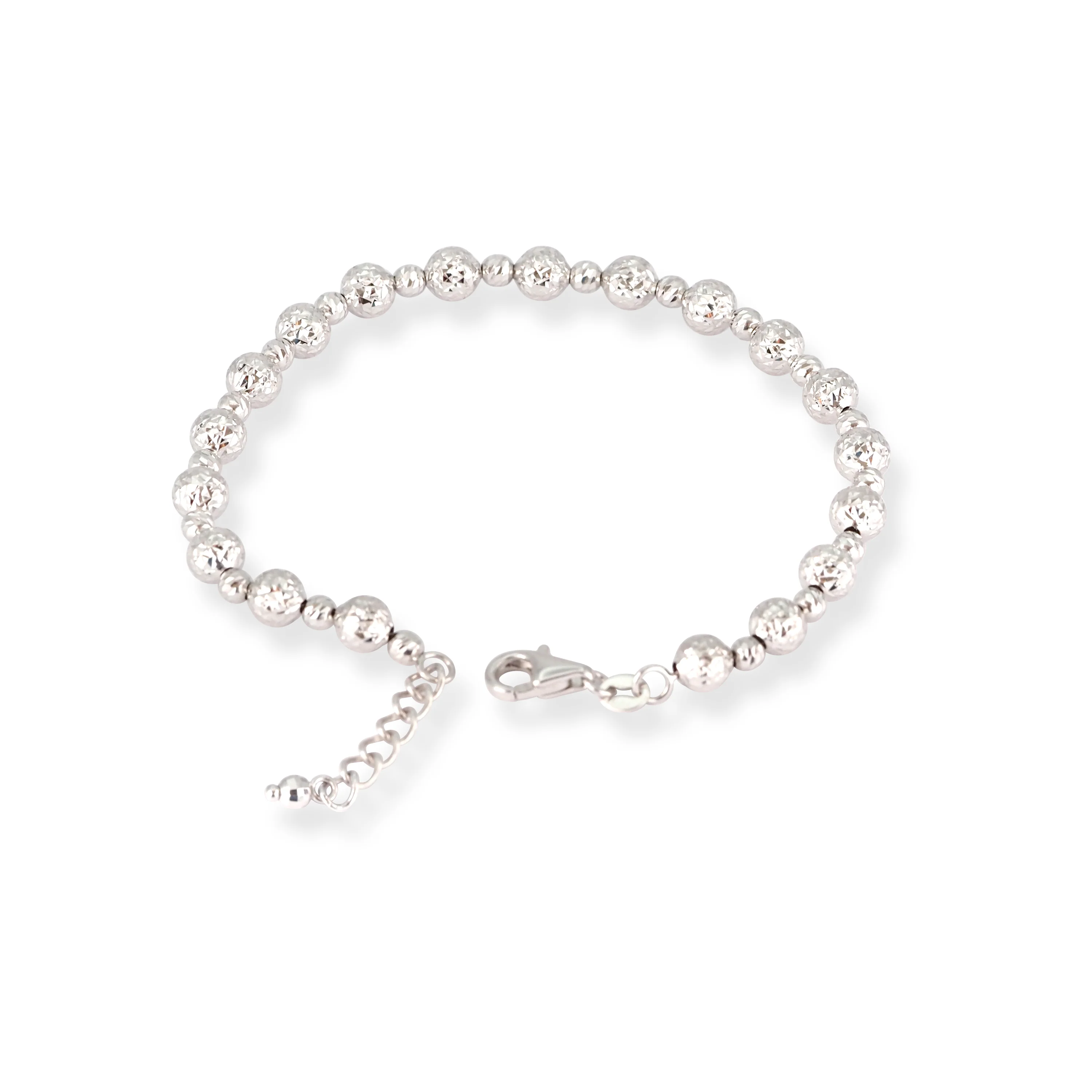 18ct White Gold Polished & Diamond Cut Bead Bracelet – Adjustable Fit - Image 4