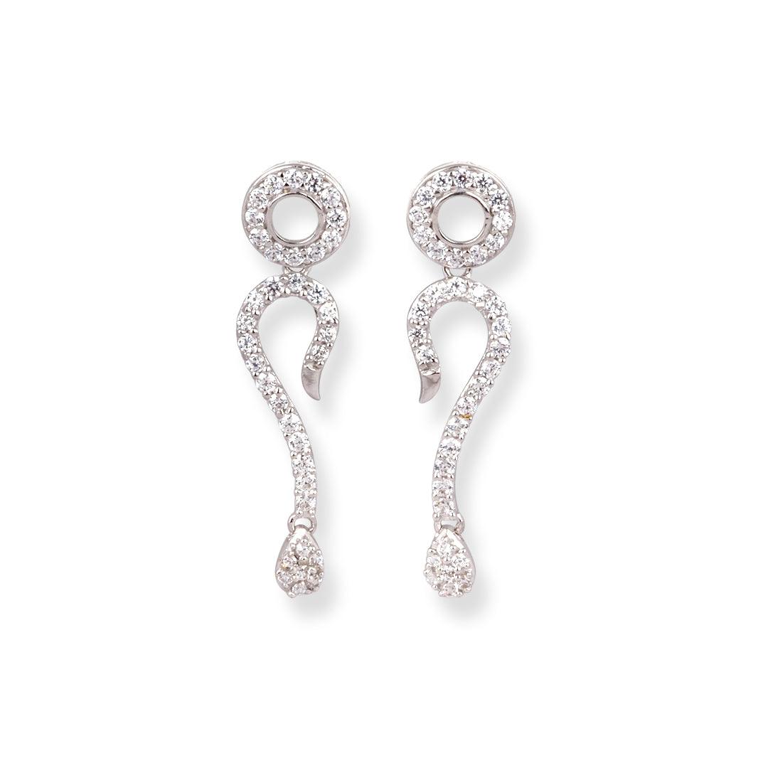 18ct White Gold Statement Necklace & Earrings Set with Swirl and Drop Cubic Zirconia Design - Image 2