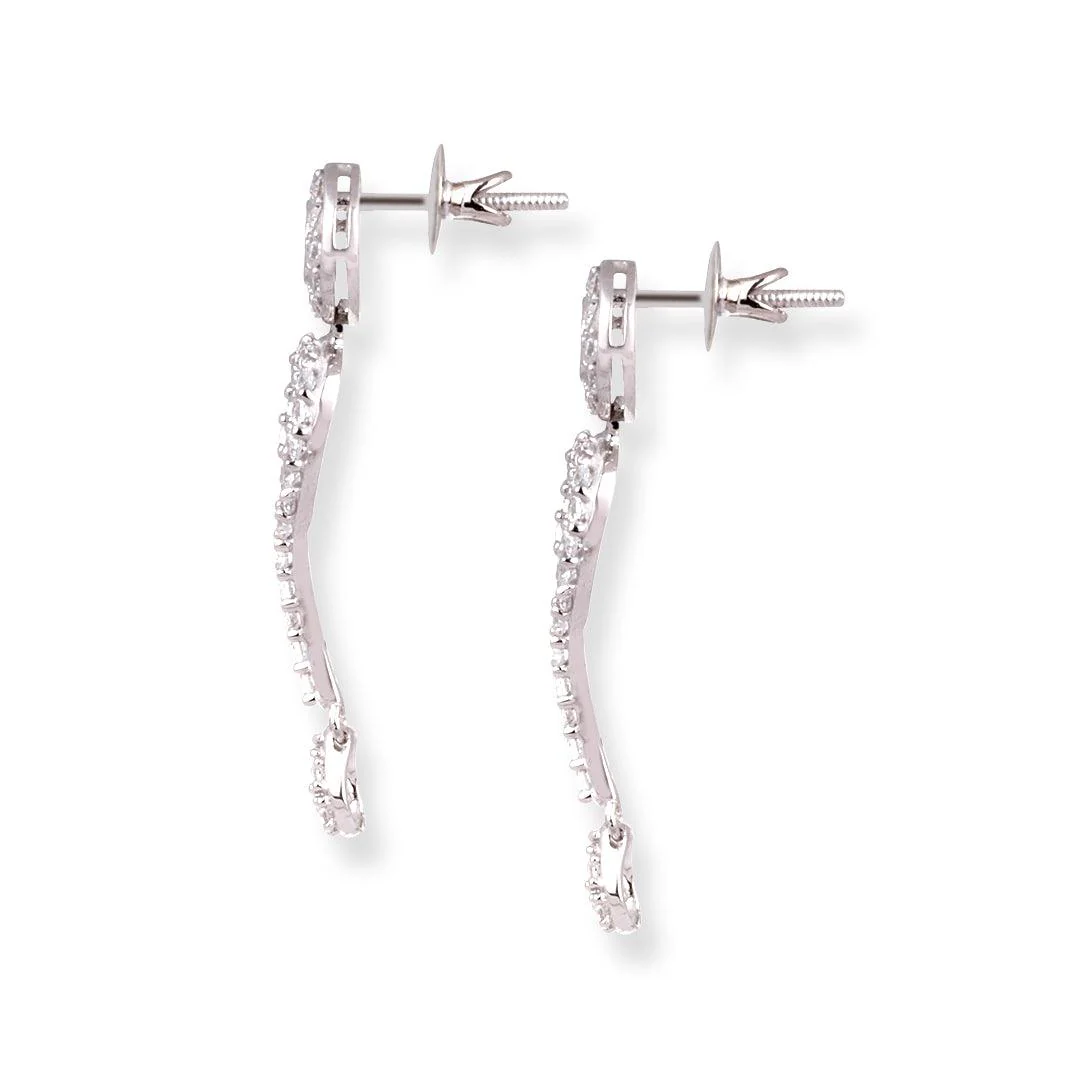 18ct White Gold Statement Necklace & Earrings Set with Swirl and Drop Cubic Zirconia Design - Image 3
