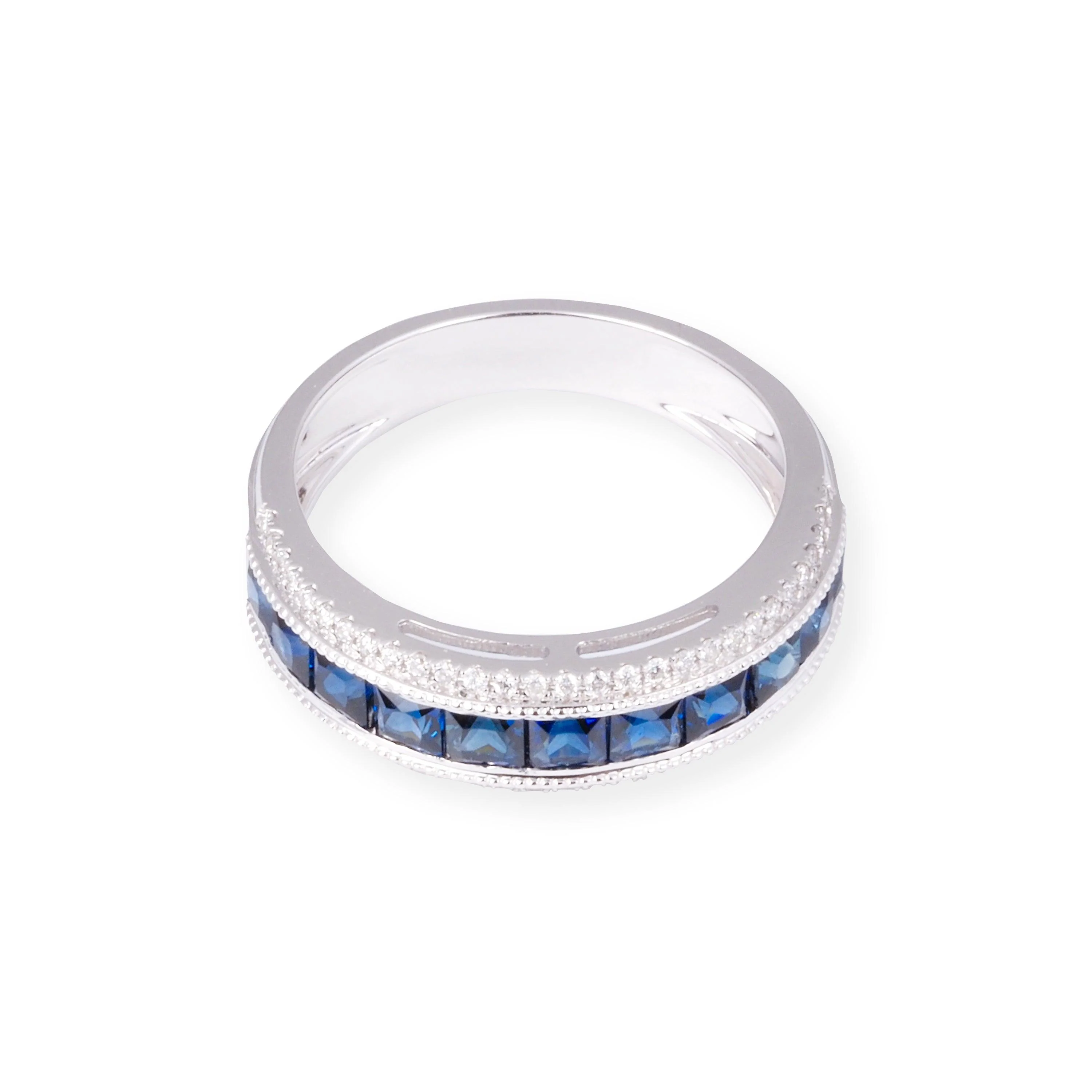 18ct White Gold With Diamonds & Blue Sapphire Ring In Pave Setting LR-7040 - Image 2