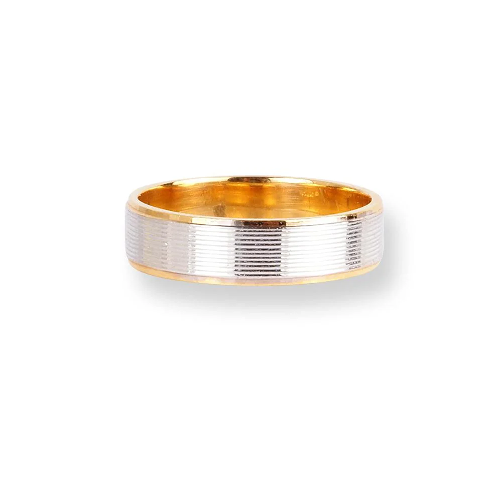 18ct White & Yellow Gold Wedding Band With Brush Finish & Polished Grooved Edges | Size L½
