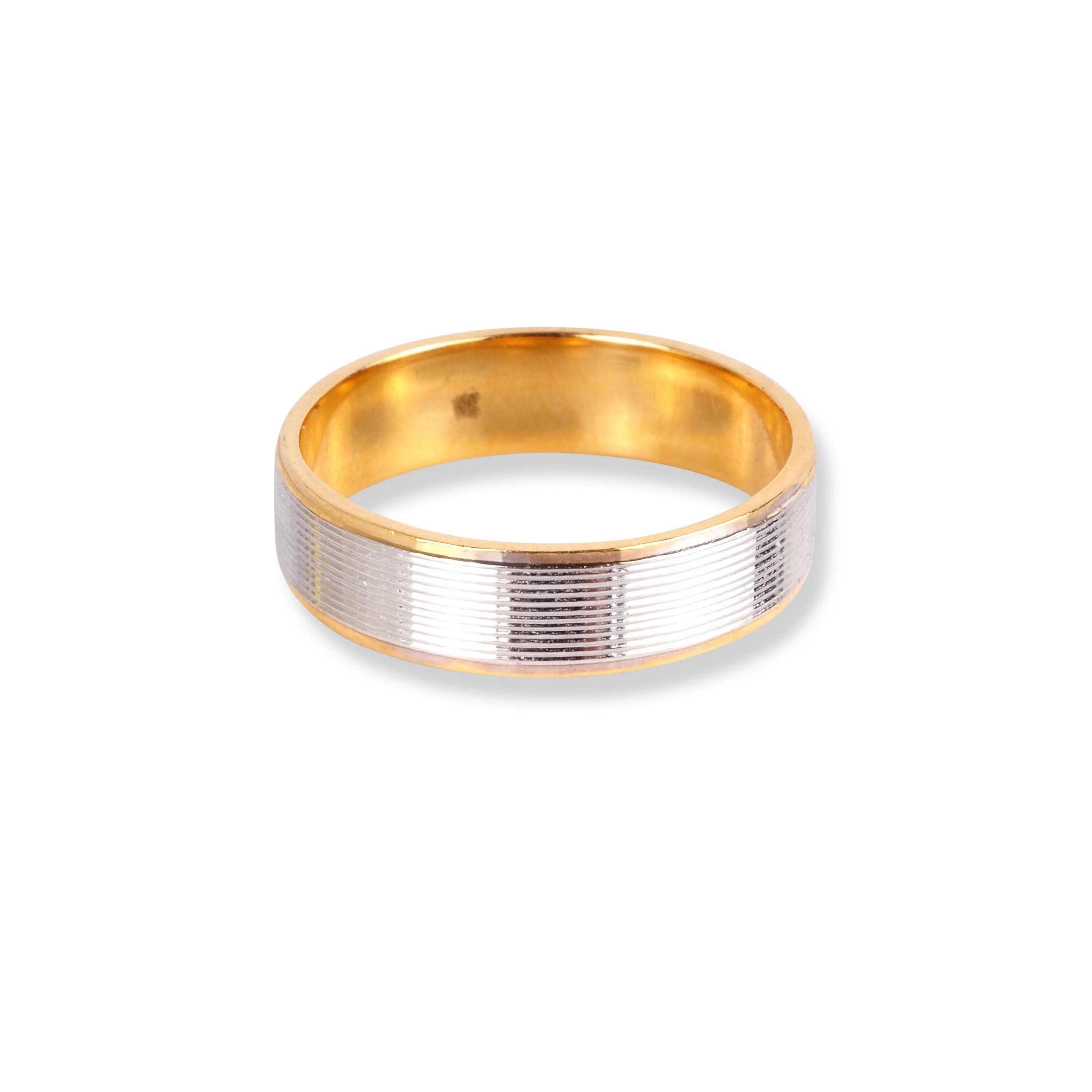18ct White & Yellow Gold Wedding Band With Brush Finish & Polished Grooved Edges | Size L½ - Image 2