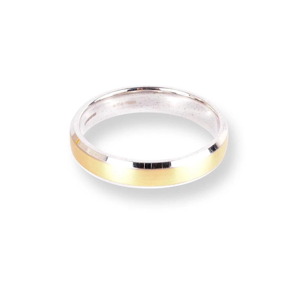 18ct White & Yellow Gold Wedding Band With Brushed Finish Bevelled Edge Flat Court LR-6659 - Image 4