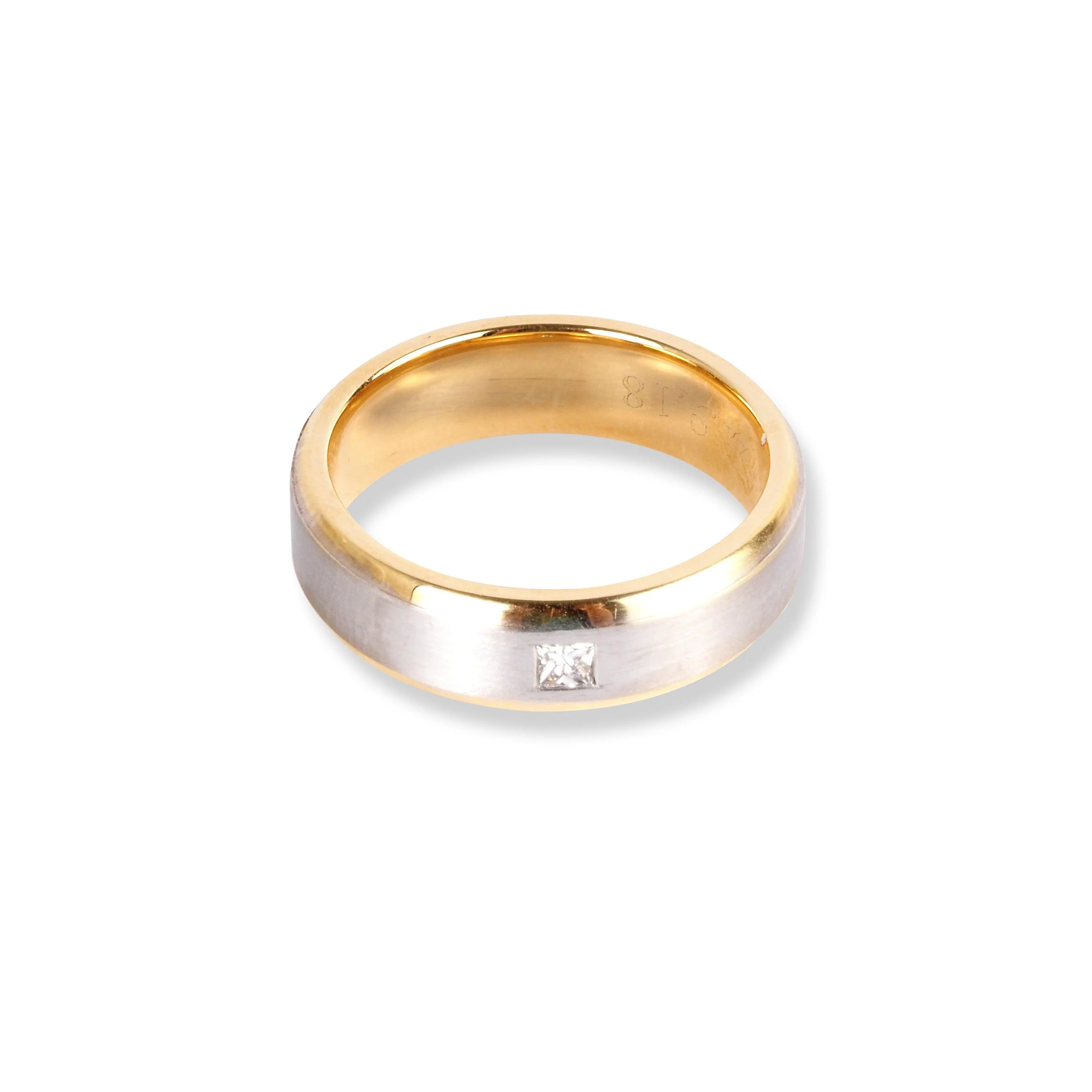 18ct White & Yellow Gold Wedding Band With Satin Finish & Polished Grooved Edges | Size I½ - Image 2