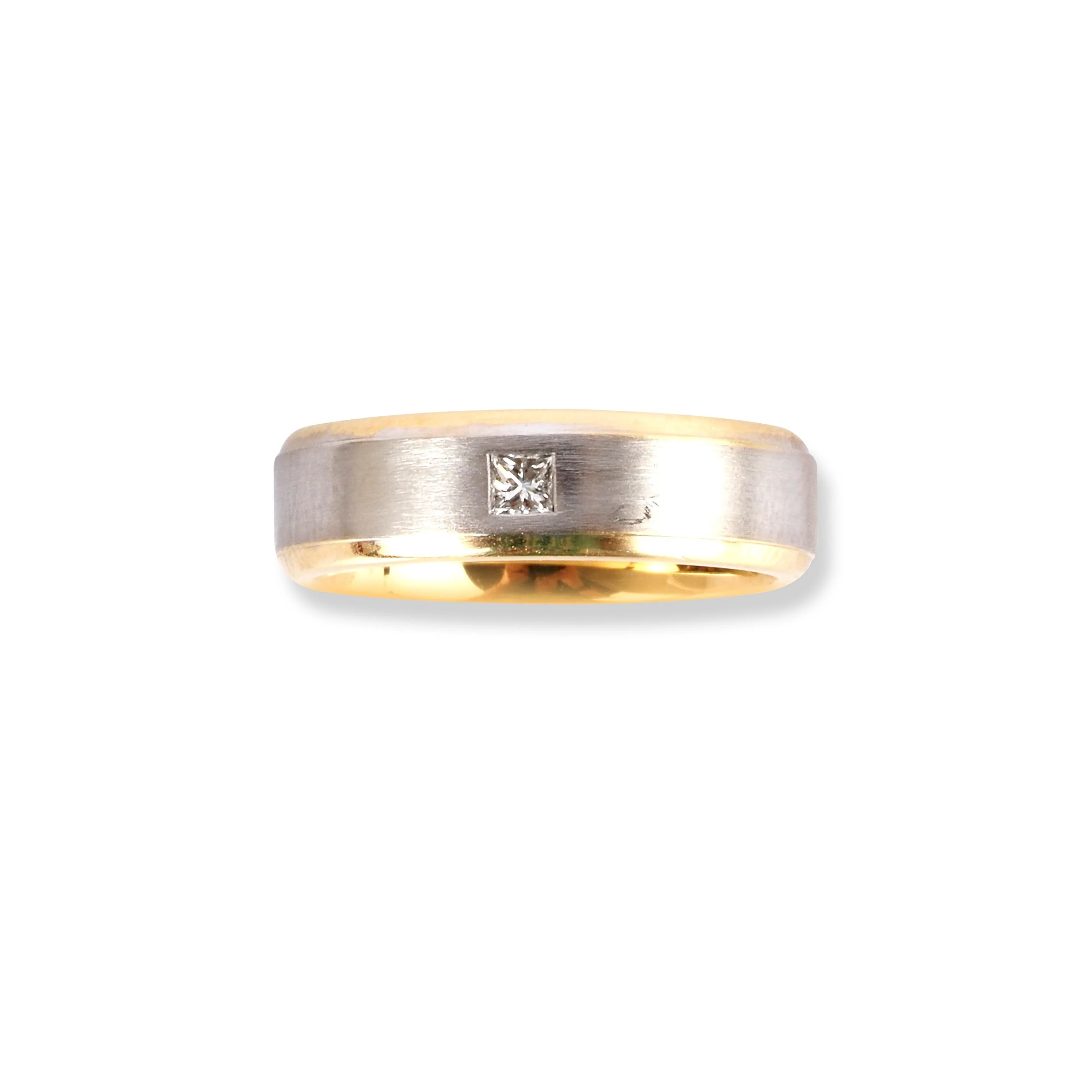 18ct White & Yellow Gold Wedding Band With Satin Finish & Polished Grooved Edges | Size I½ - Image 3