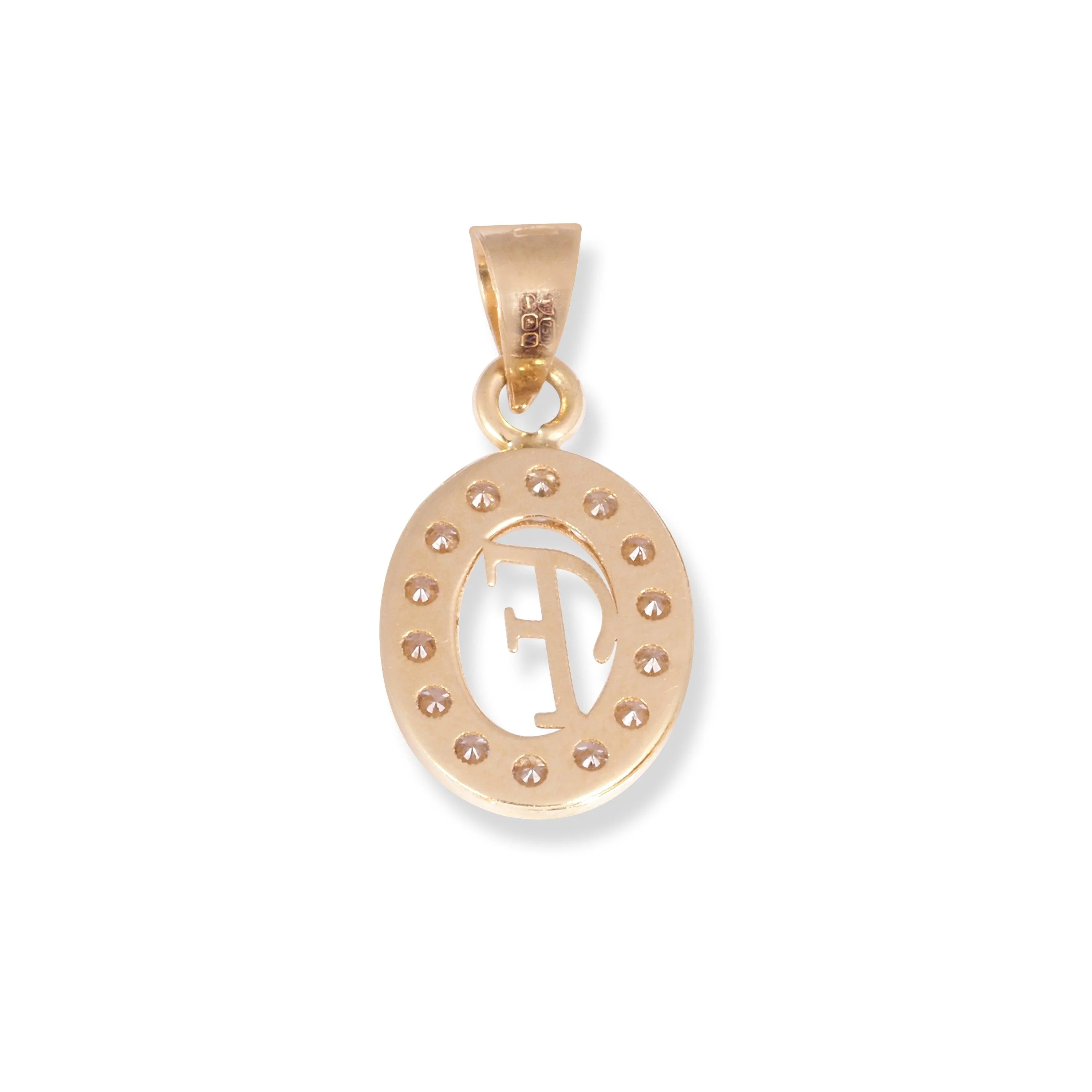 18ct Yellow Gold Dainty Initial 'F' Pendant with Cubic Zirconia Stones P-7966-F - Image 2