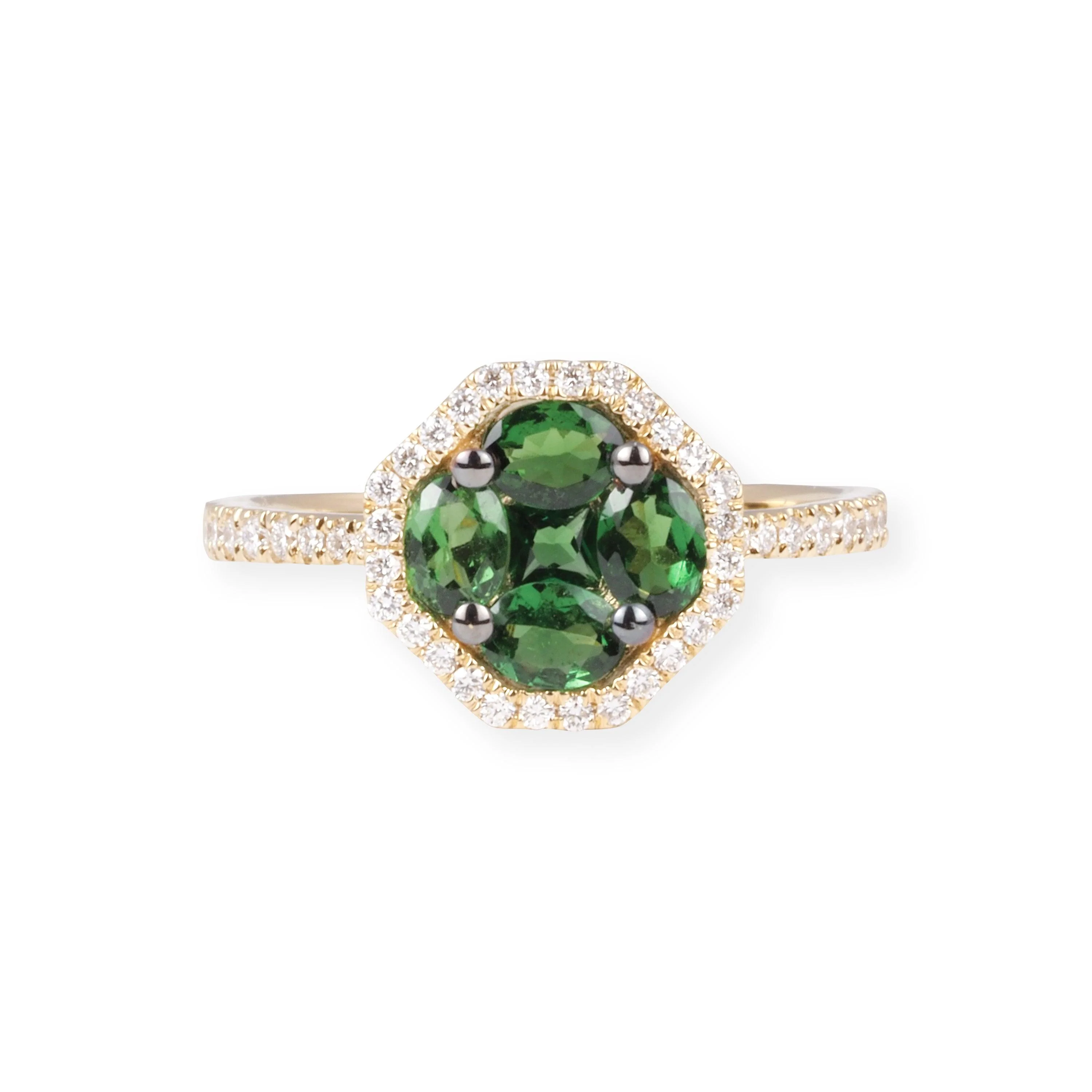 18ct Yellow Gold Diamond and Green Garnet Cluster Ring LR-7031