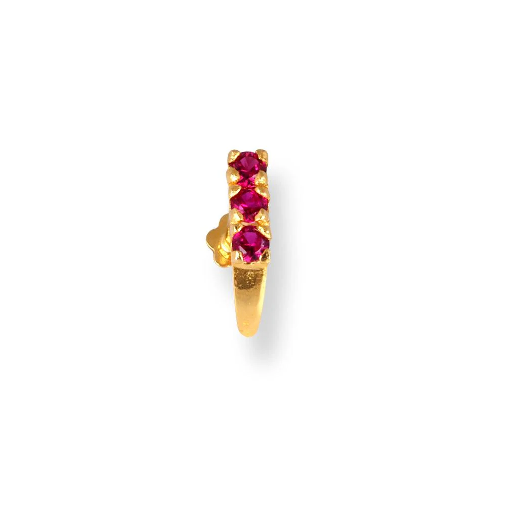 18ct Yellow Gold Faux Nose Ring Screw Back Nose Stud with Pink or Black Cubic Zirconia Stones. - Image 3