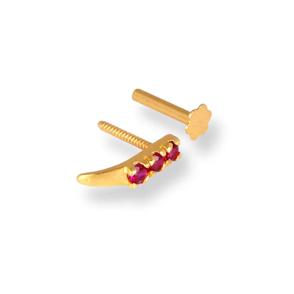 18ct Yellow Gold Faux Nose Ring Screw Back Nose Stud with Pink or Black Cubic Zirconia Stones. - Image 4