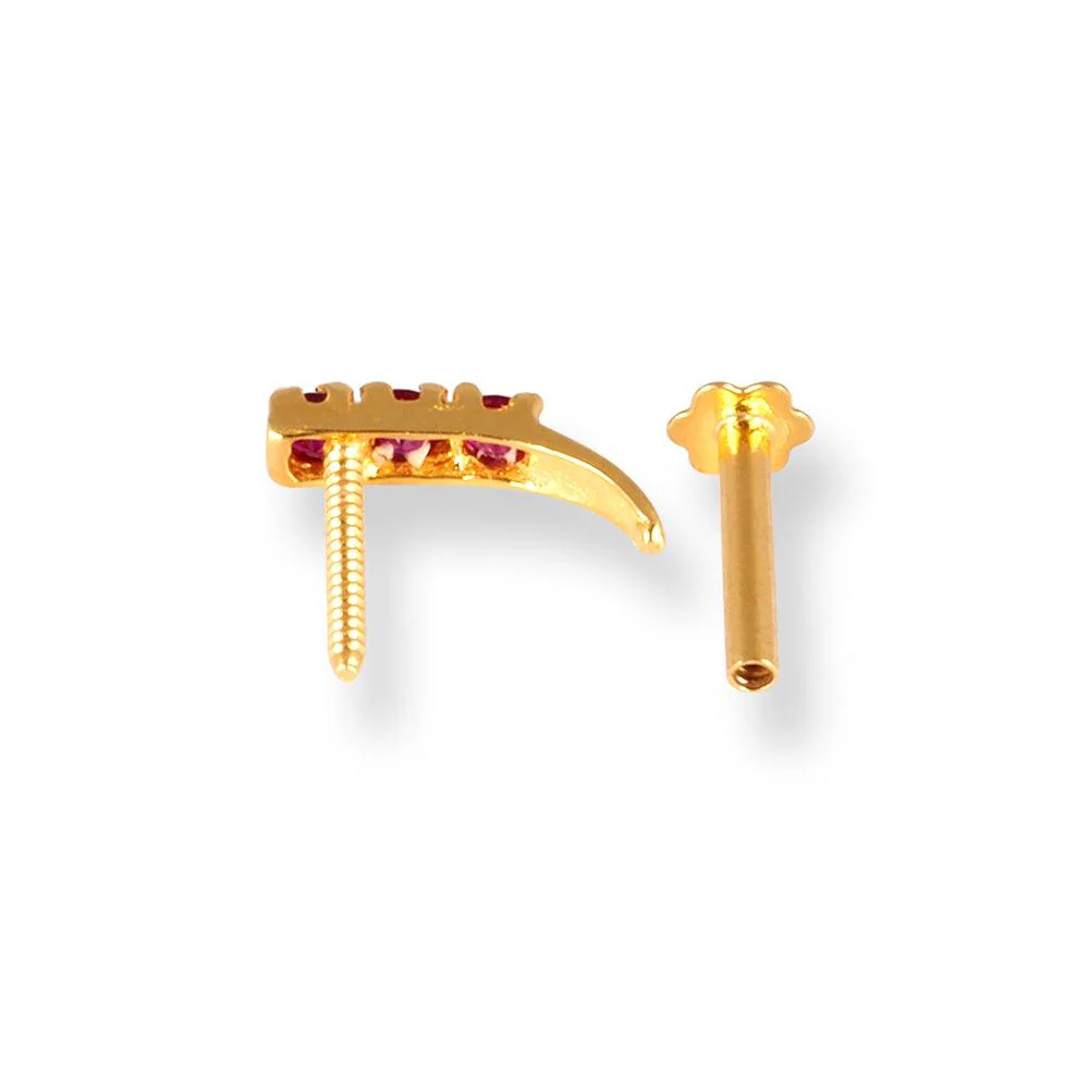 18ct Yellow Gold Faux Nose Ring Screw Back Nose Stud with Pink or Black Cubic Zirconia Stones. - Image 6