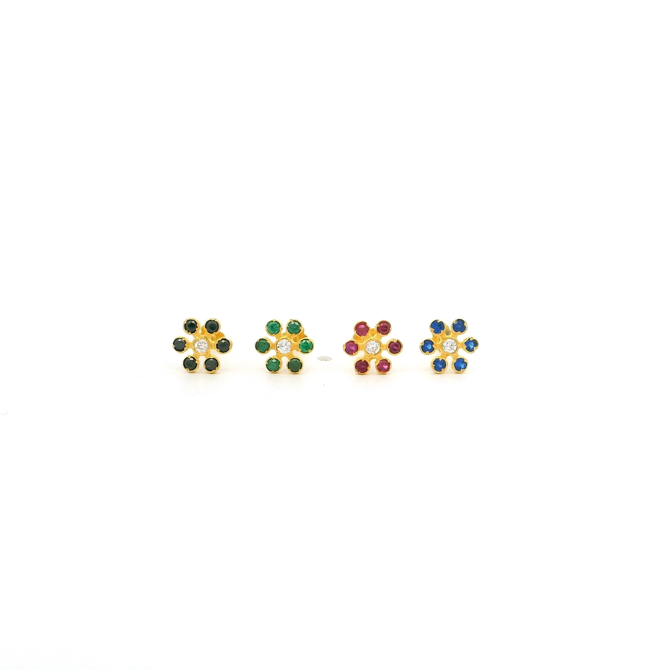 18ct Yellow Gold Flower Nose Stud with Coloured and White Cubic Zirconia Stones