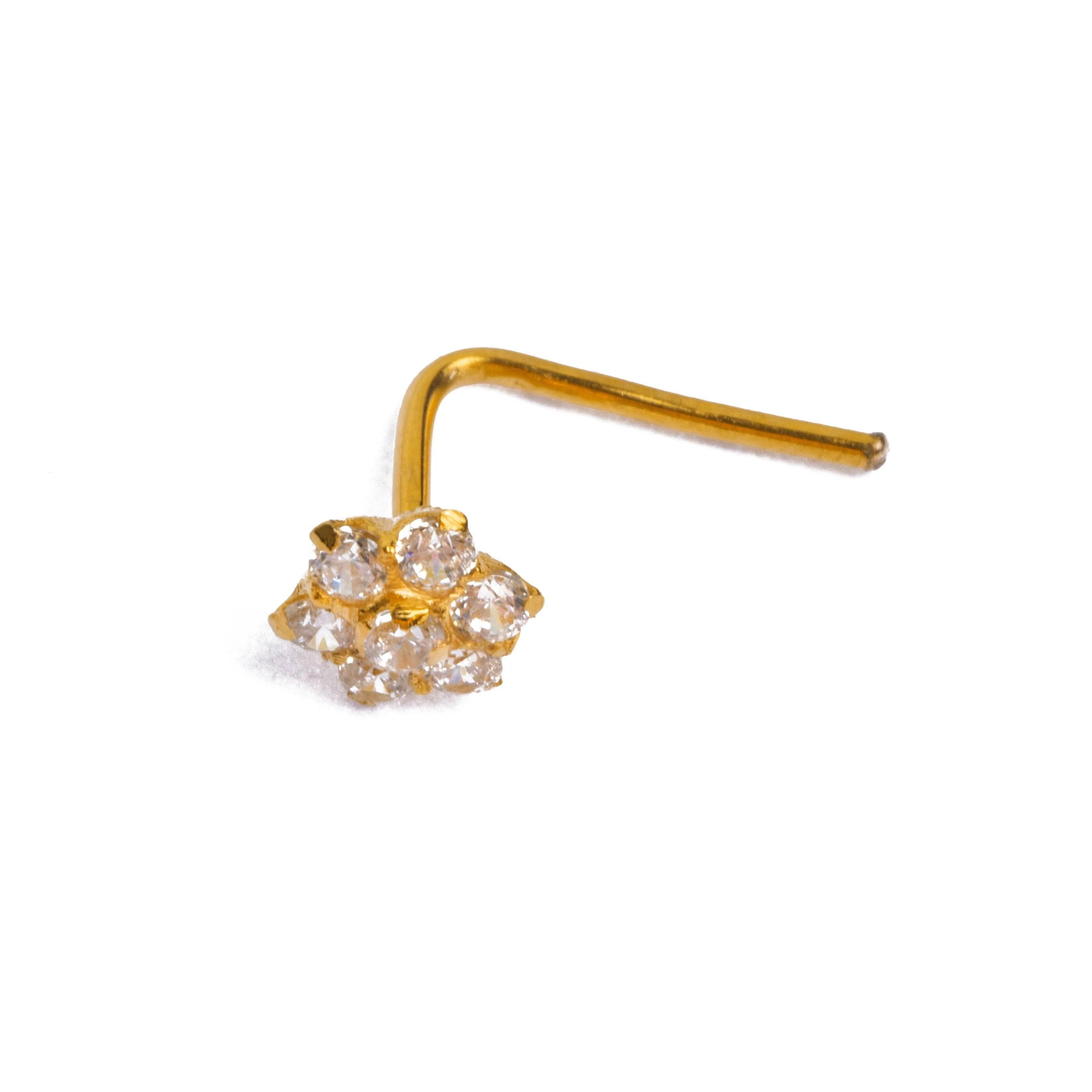 18ct Yellow Gold L-Shaped Nose Stud set with Seven Cubic Zirconias - Image 5