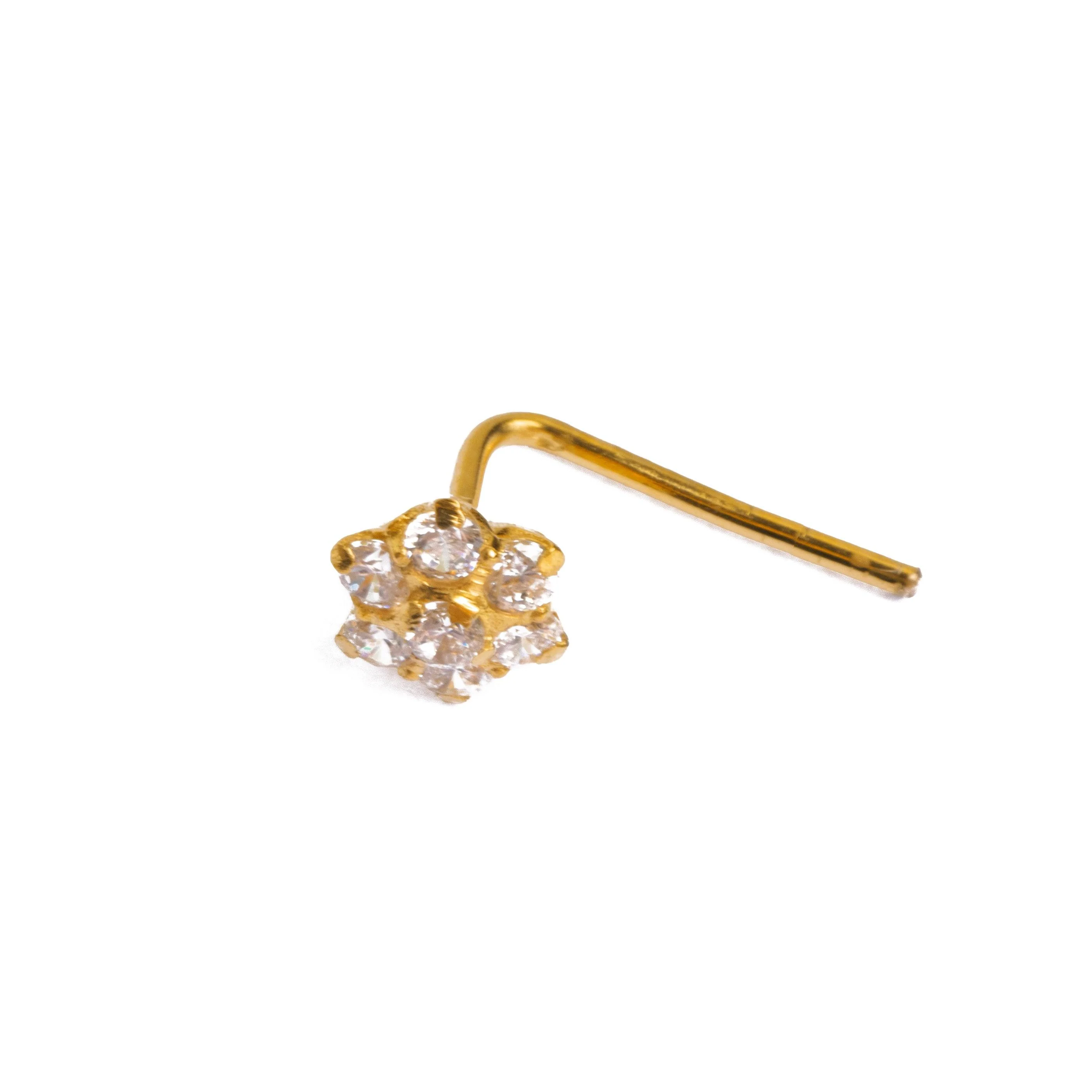 18ct Yellow Gold L-Shaped Nose Stud set with Seven Cubic Zirconias - Image 7