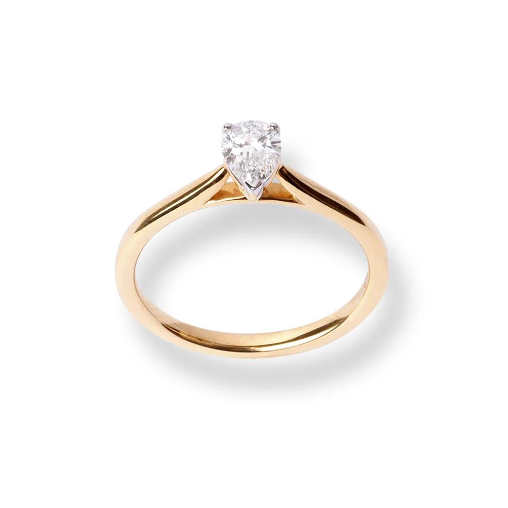 18ct Yellow Gold Pear Shaped Solitaire Diamond Ring LR-7392 - Image 4