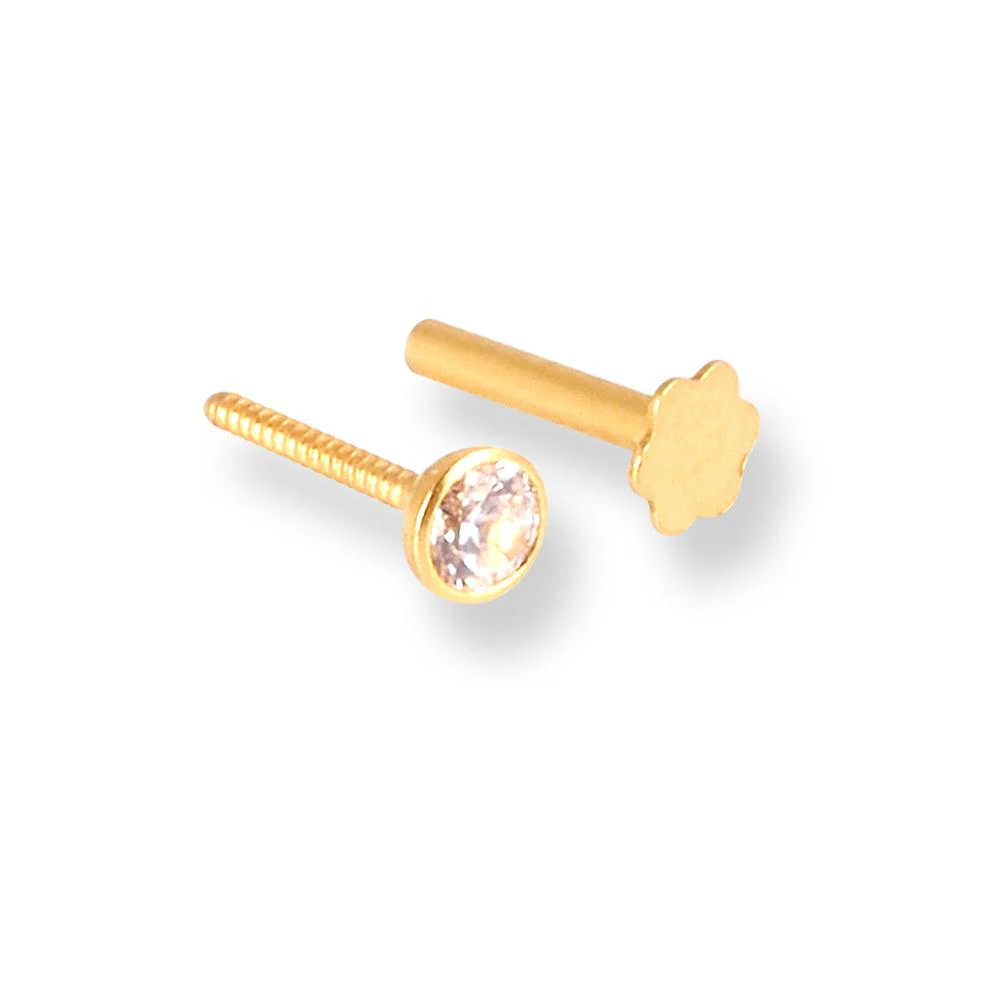 18ct Yellow Gold Screw Back Nose Stud set with Cubic Zirconia in a Rub Over (Bezel) Setting (2.25mm - 4mm) - Image 12
