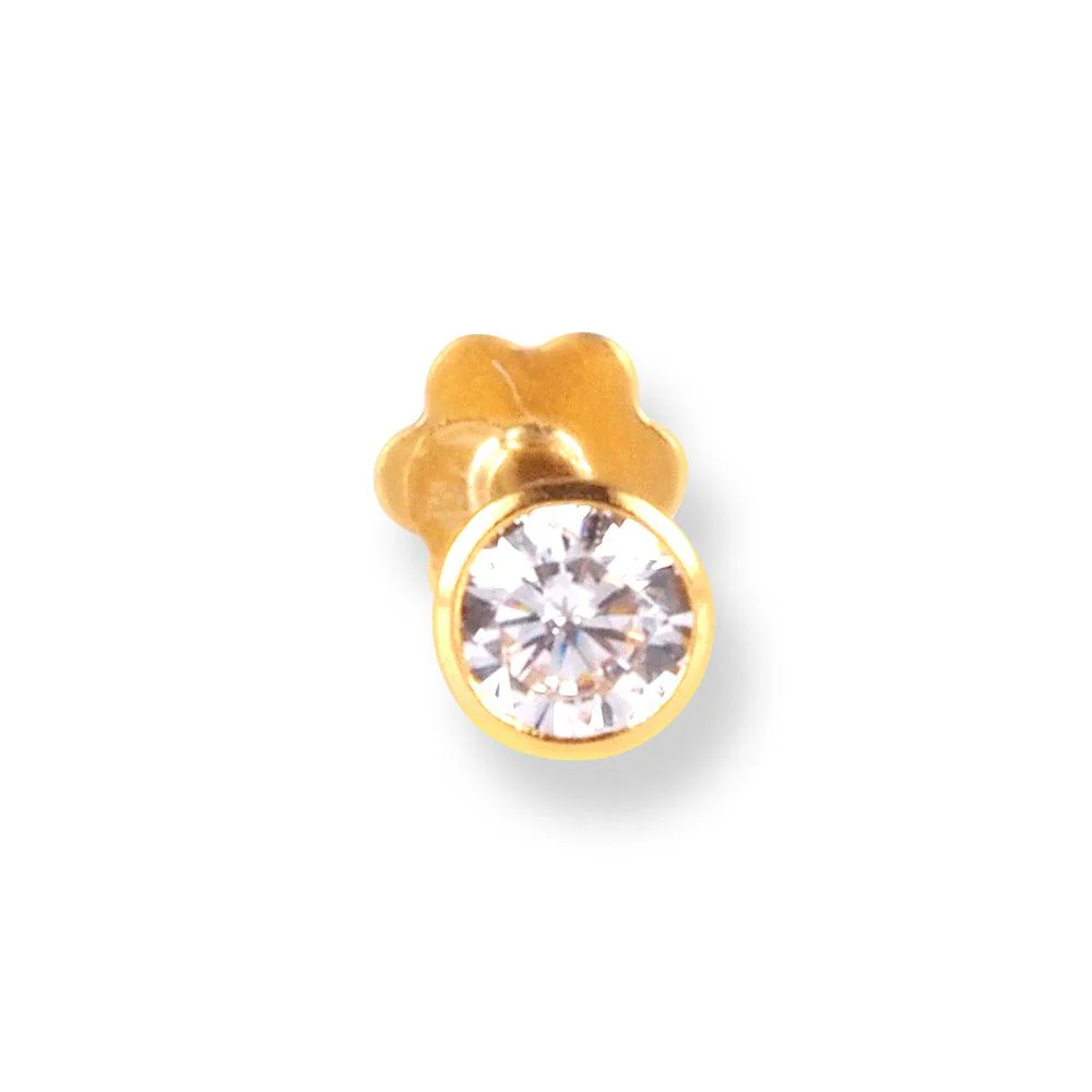18ct Yellow Gold Screw Back Nose Stud set with Cubic Zirconia in a Rub Over (Bezel) Setting (2.25mm - 4mm) - Image 13