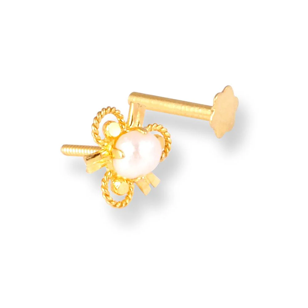 18ct Yellow Gold Screw Back Nose Stud with Cultured Pearl - Image 3