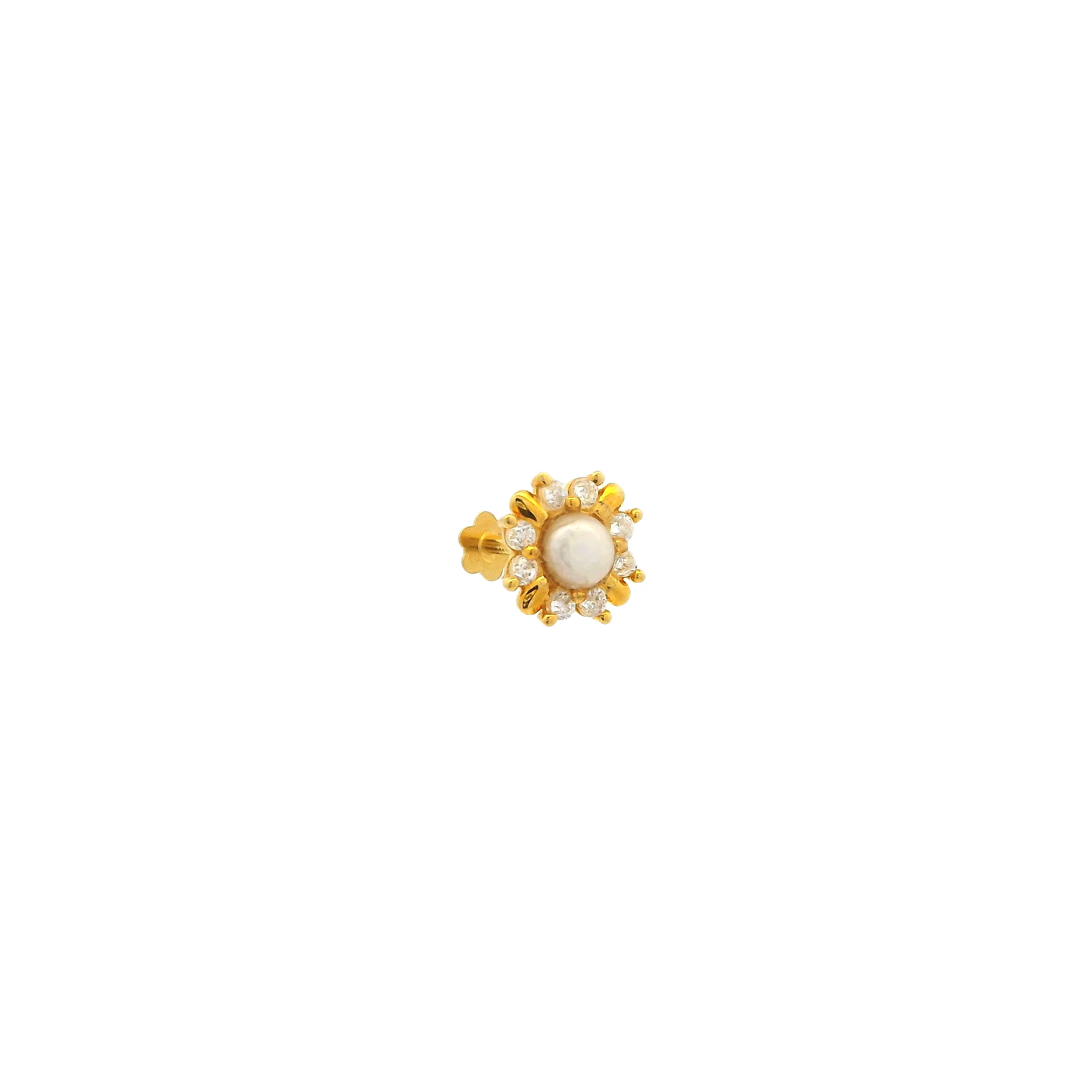 18ct Yellow Gold Screw Back Nose Stud with CZ & Cultured Pearl – Elegant & Secure Fit - Image 9