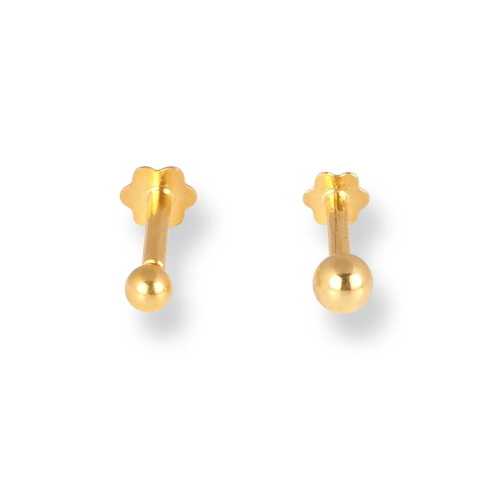 18ct Yellow Gold Screw Back Nose Stud with Gold Ball Design - Image 2